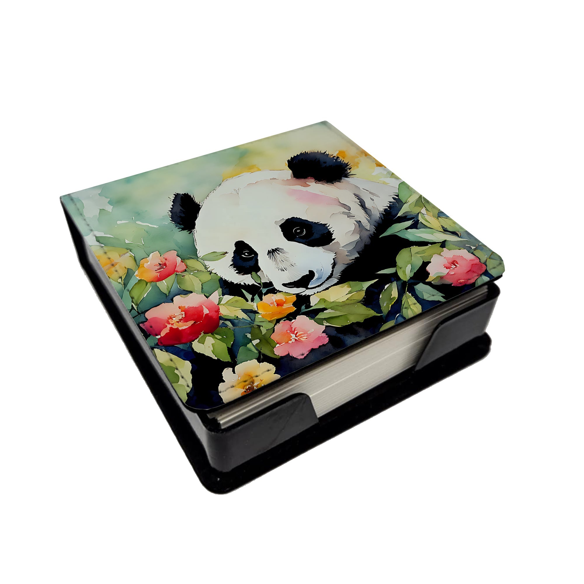 Panda PU Leather Note Paper Holder with Artist-Designed Cover, Desk Accessory, Office Gift
