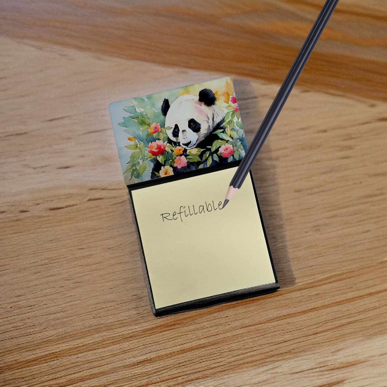 Panda Watercolor Sticky Note Holder Refillable Dispenser Desk Accessory 3x3 Pad Gift