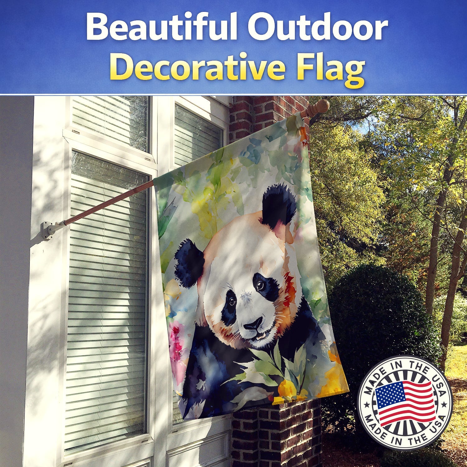 Panda House Flag 28x40 Porch Sleeve Pole Decorative Outside Yard Banner Artwork Wall Hanging, Polyester