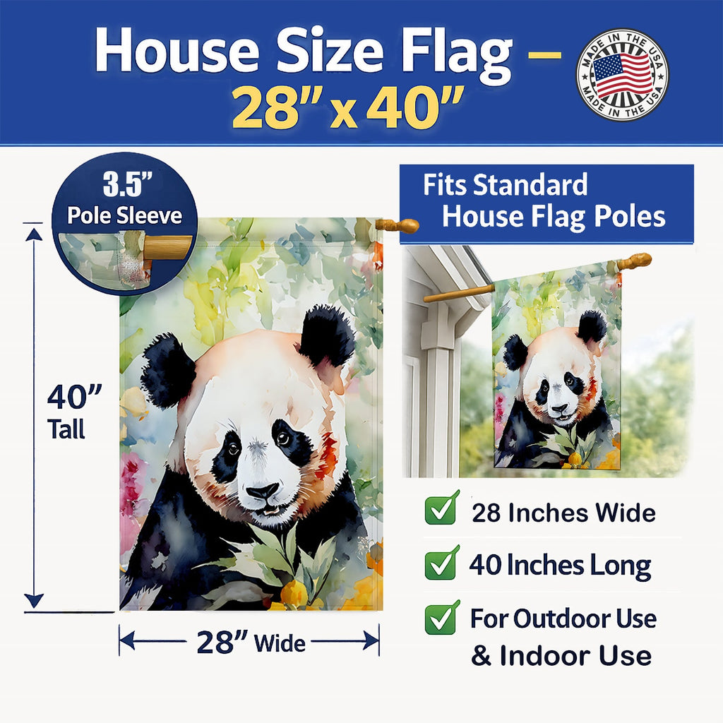 Panda House Flag 28x40 Porch Sleeve Pole Decorative Outside Yard Banner Artwork Wall Hanging, Polyester