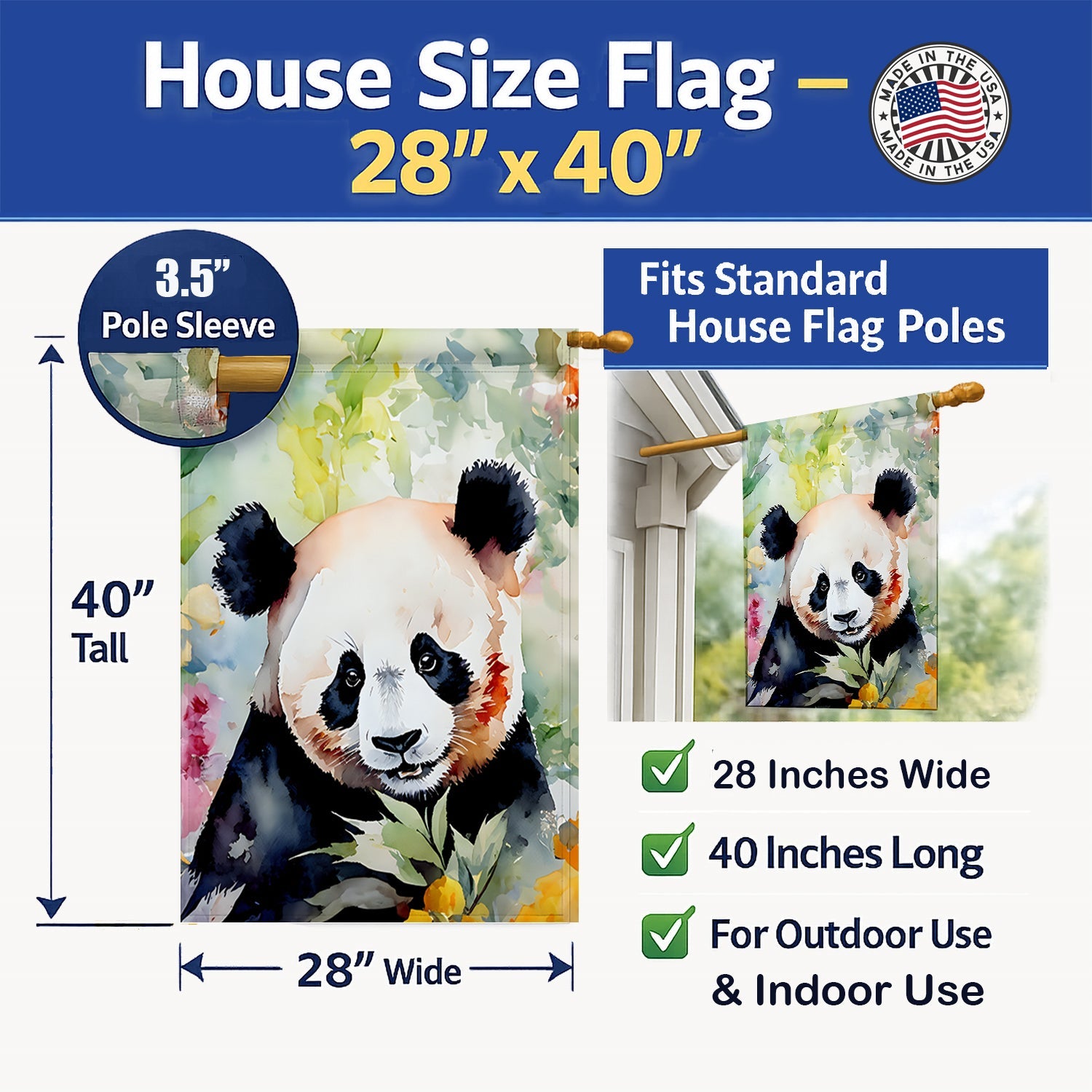 Panda House Flag 28x40 Porch Sleeve Pole Decorative Outside Yard Banner Artwork Wall Hanging, Polyester