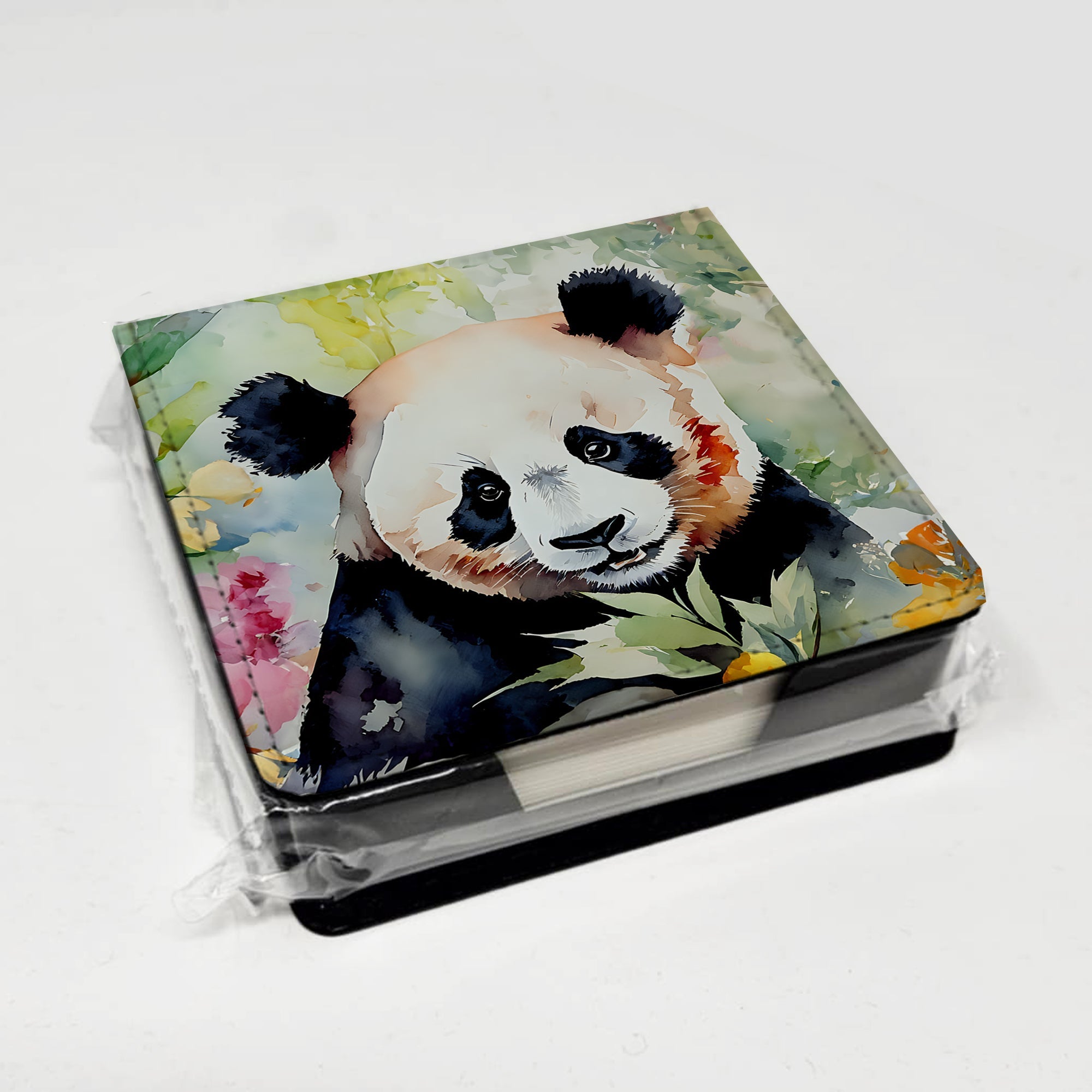 Panda PU Leather Note Paper Holder with Artist-Designed Cover, Desk Accessory, Office Gift