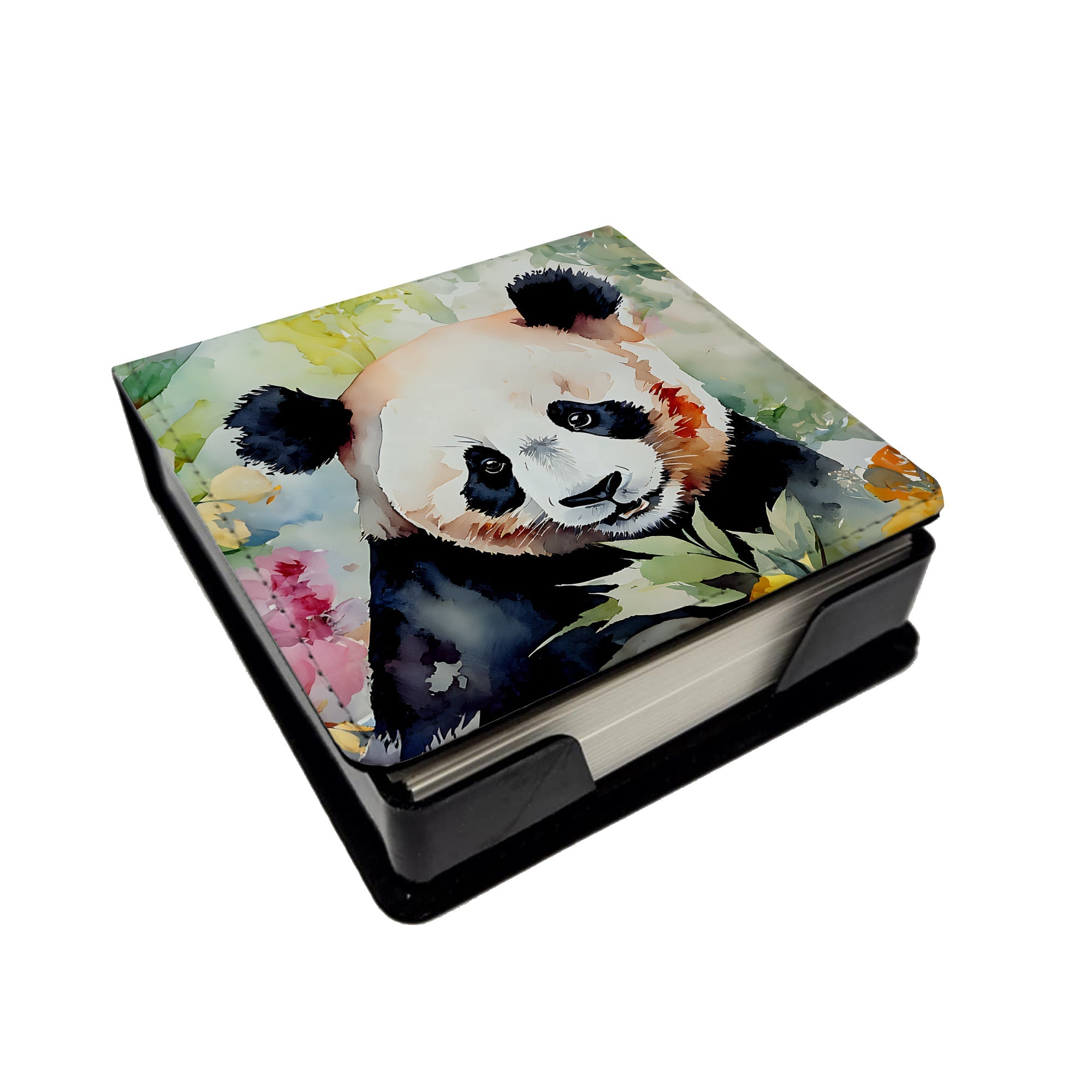 Panda PU Leather Note Paper Holder with Artist-Designed Cover, Desk Accessory, Office Gift