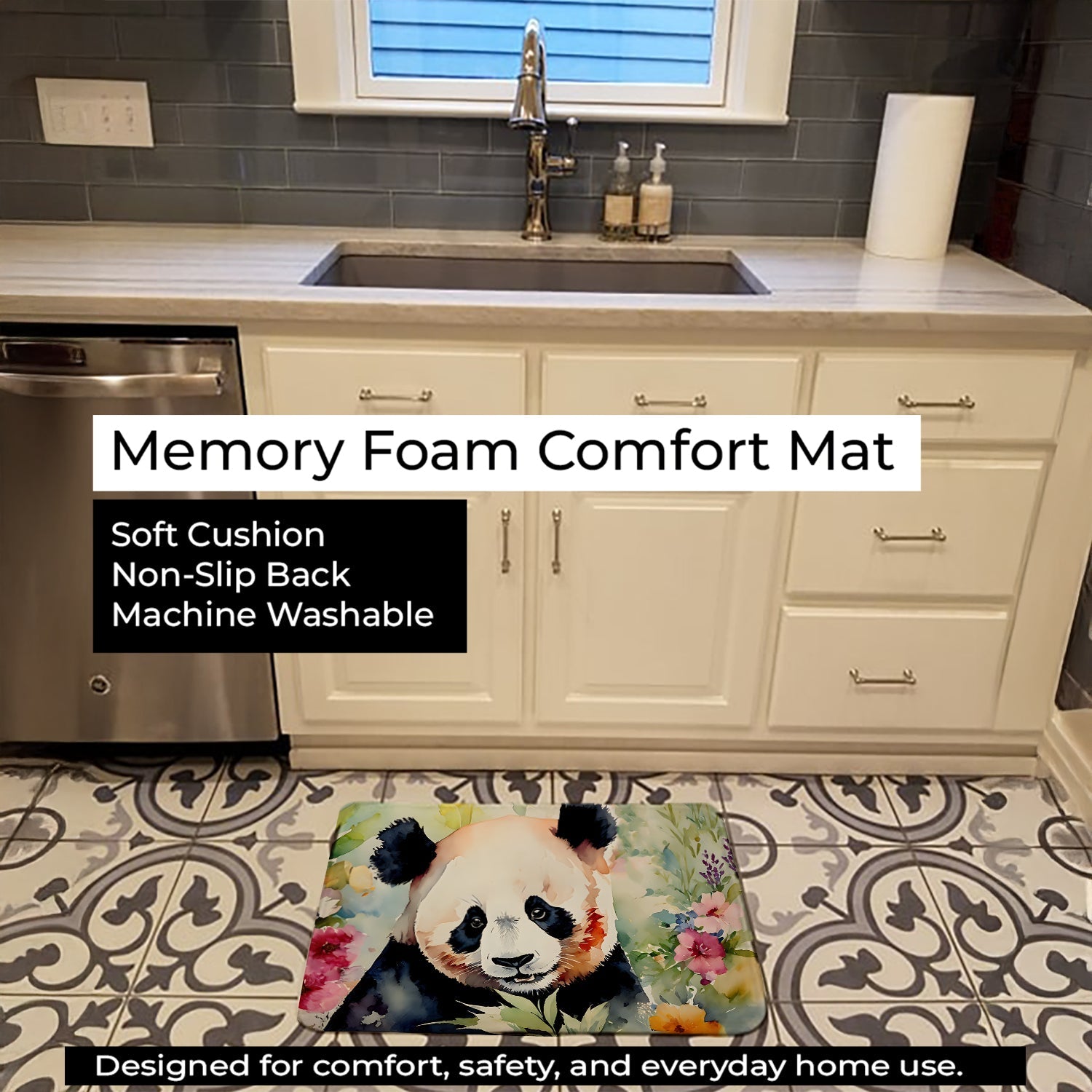 Panda Memory Foam Kitchen Mat Machine Washable Anti-Fatigue Cushion Comfort Bath or Kitchen Rug