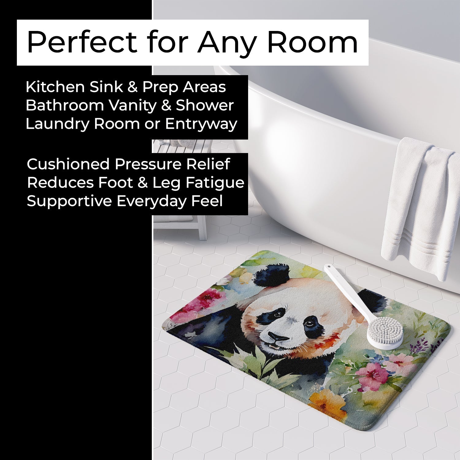 Panda Memory Foam Kitchen Mat Machine Washable Anti-Fatigue Cushion Comfort Bath or Kitchen Rug