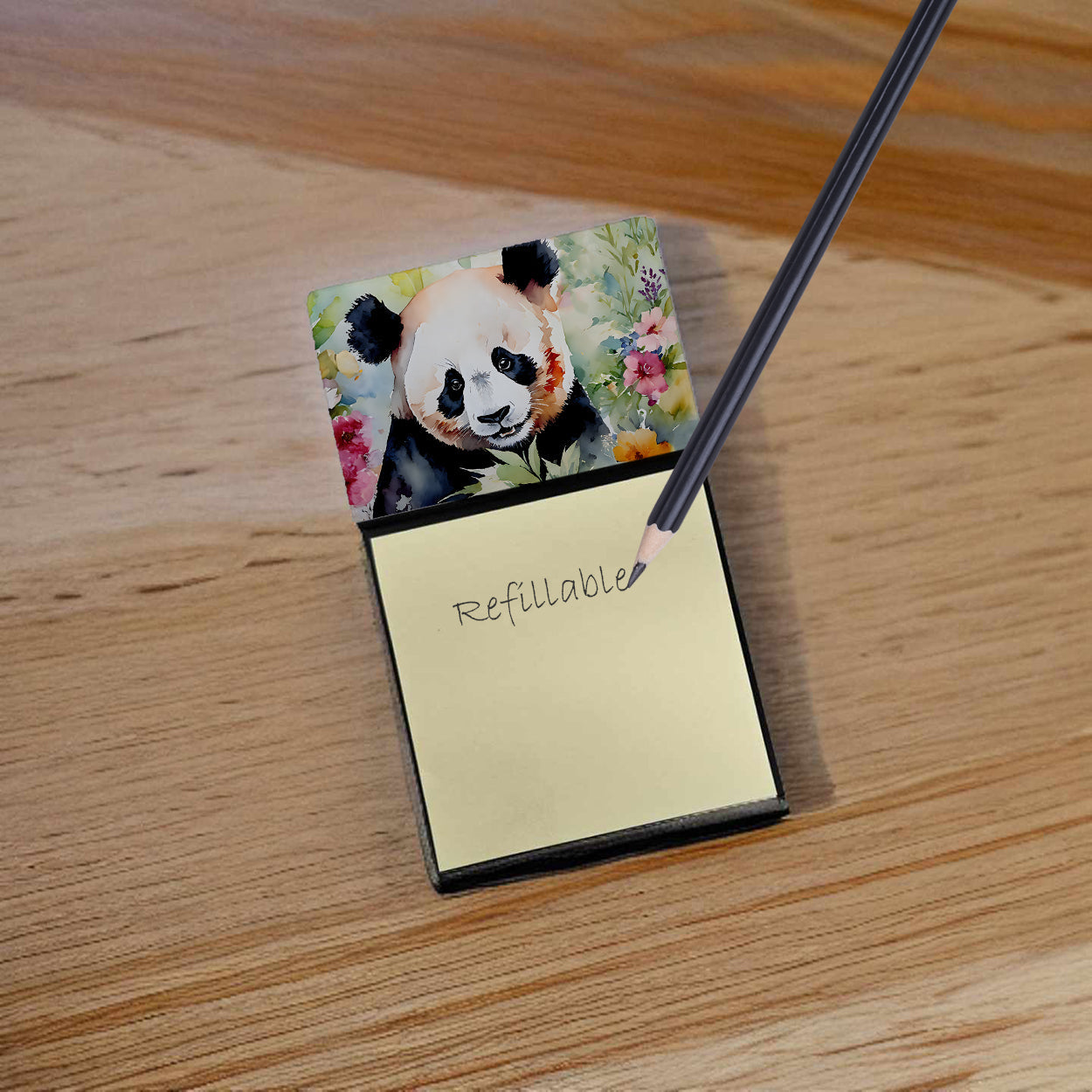 Panda Watercolor Sticky Note Holder Refillable Dispenser Desk Accessory 3x3 Pad Gift