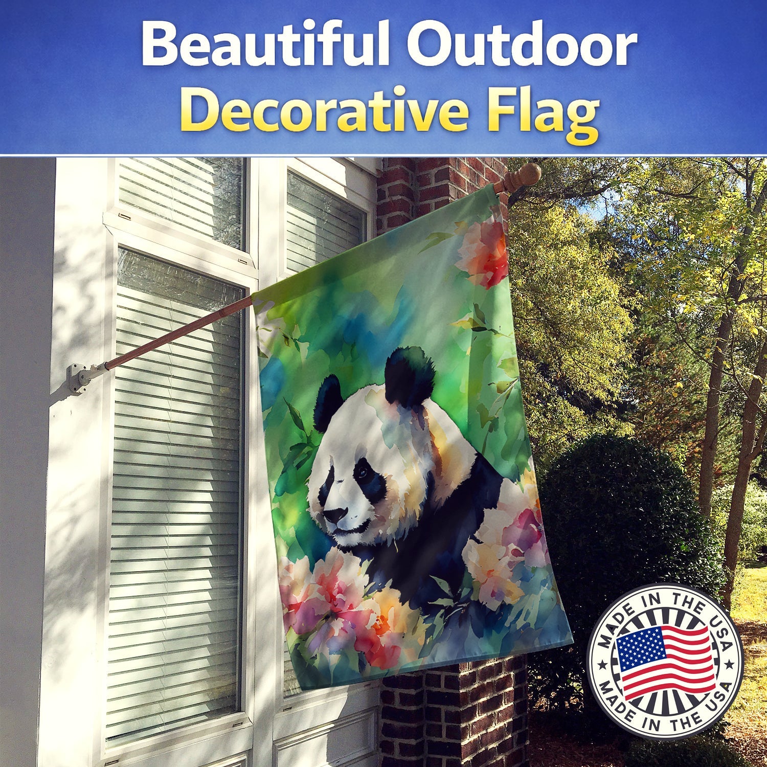 Panda House Flag 28x40 Porch Sleeve Pole Decorative Outside Yard Banner Artwork Wall Hanging, Polyester