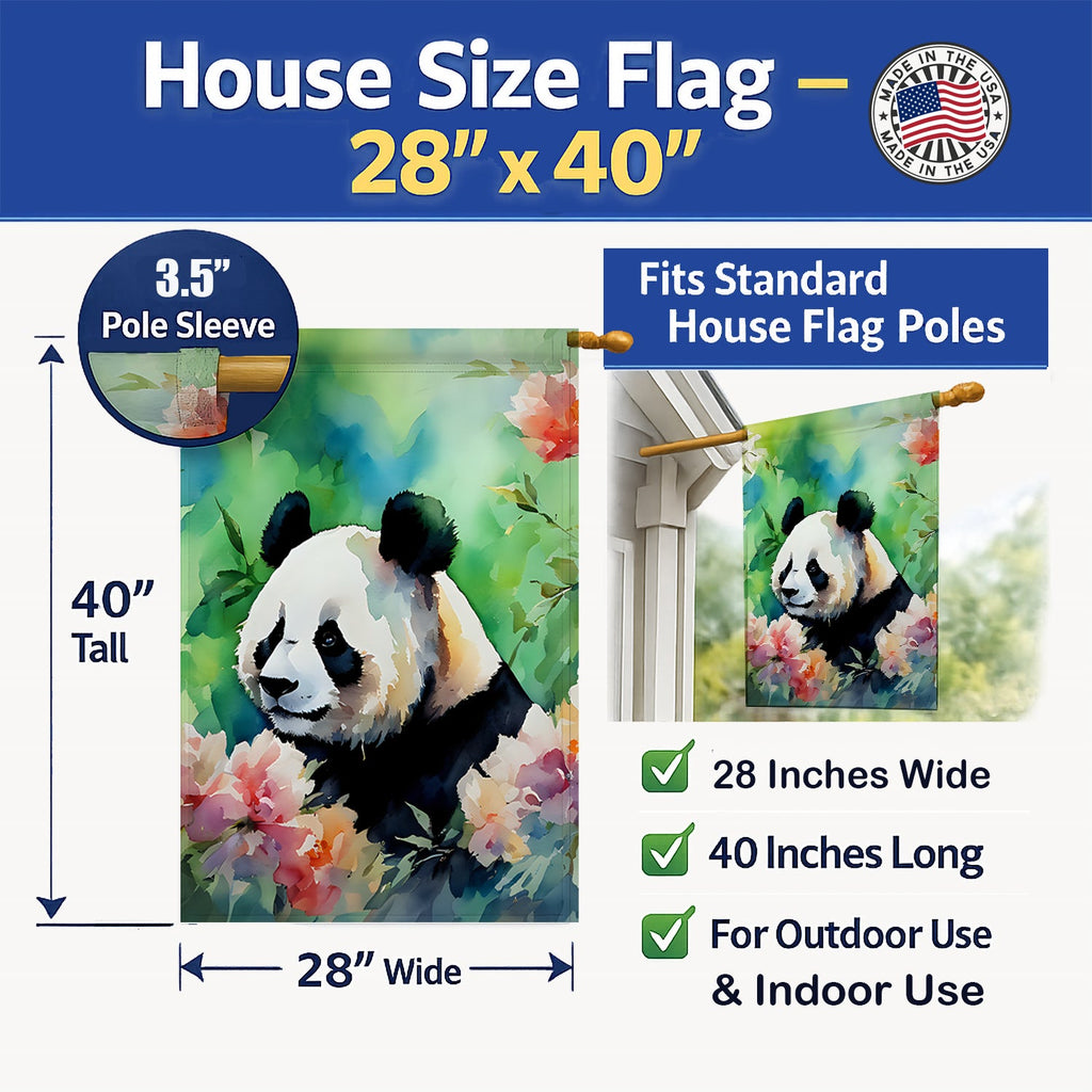 Panda House Flag 28x40 Porch Sleeve Pole Decorative Outside Yard Banner Artwork Wall Hanging, Polyester
