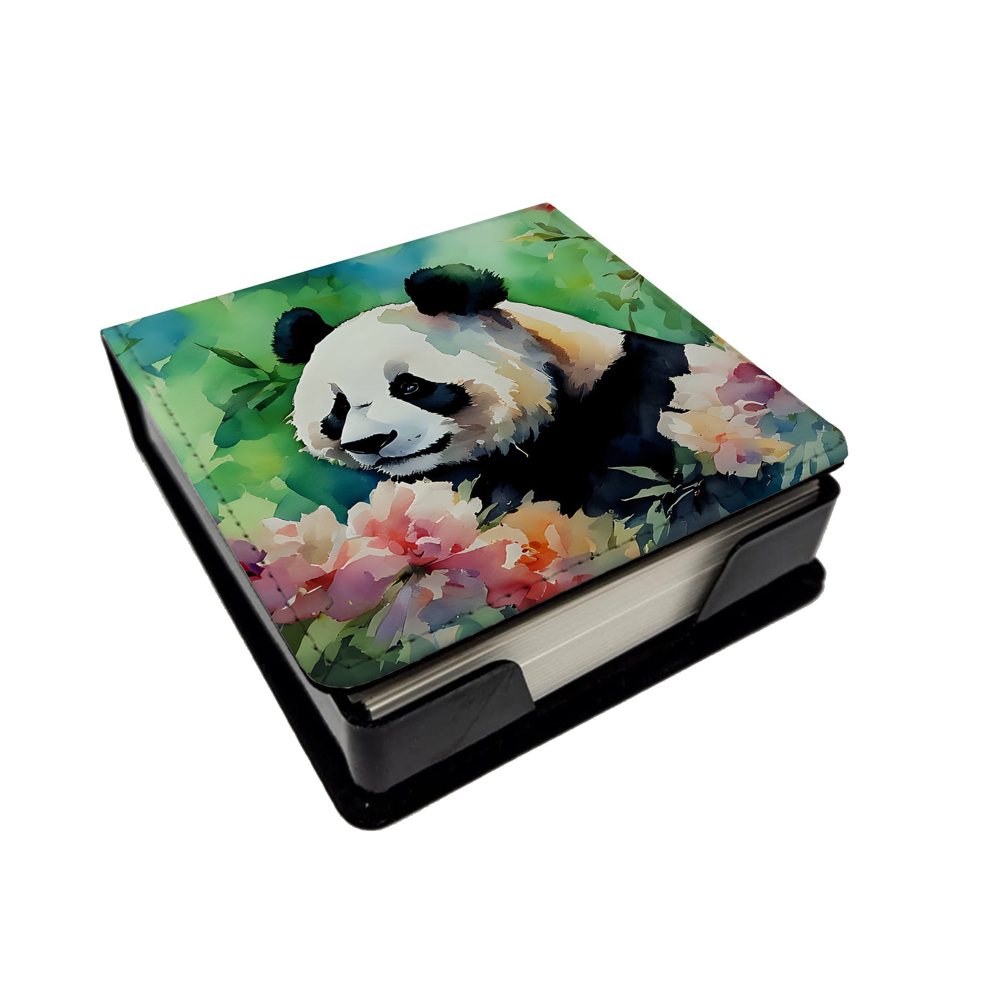 Panda PU Leather Note Paper Holder with Artist-Designed Cover, Desk Accessory, Office Gift