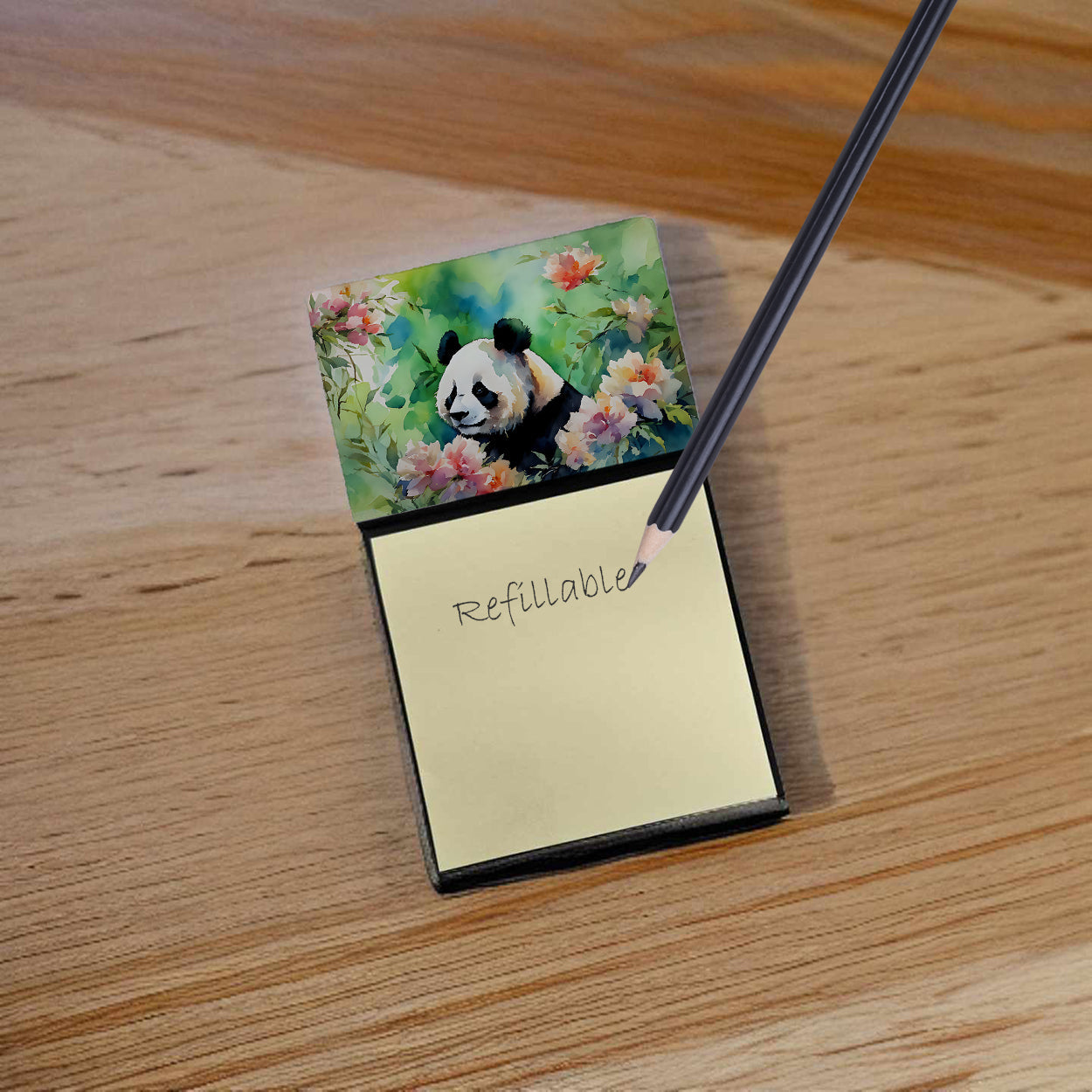 Panda Watercolor Sticky Note Holder Refillable Dispenser Desk Accessory 3x3 Pad Gift