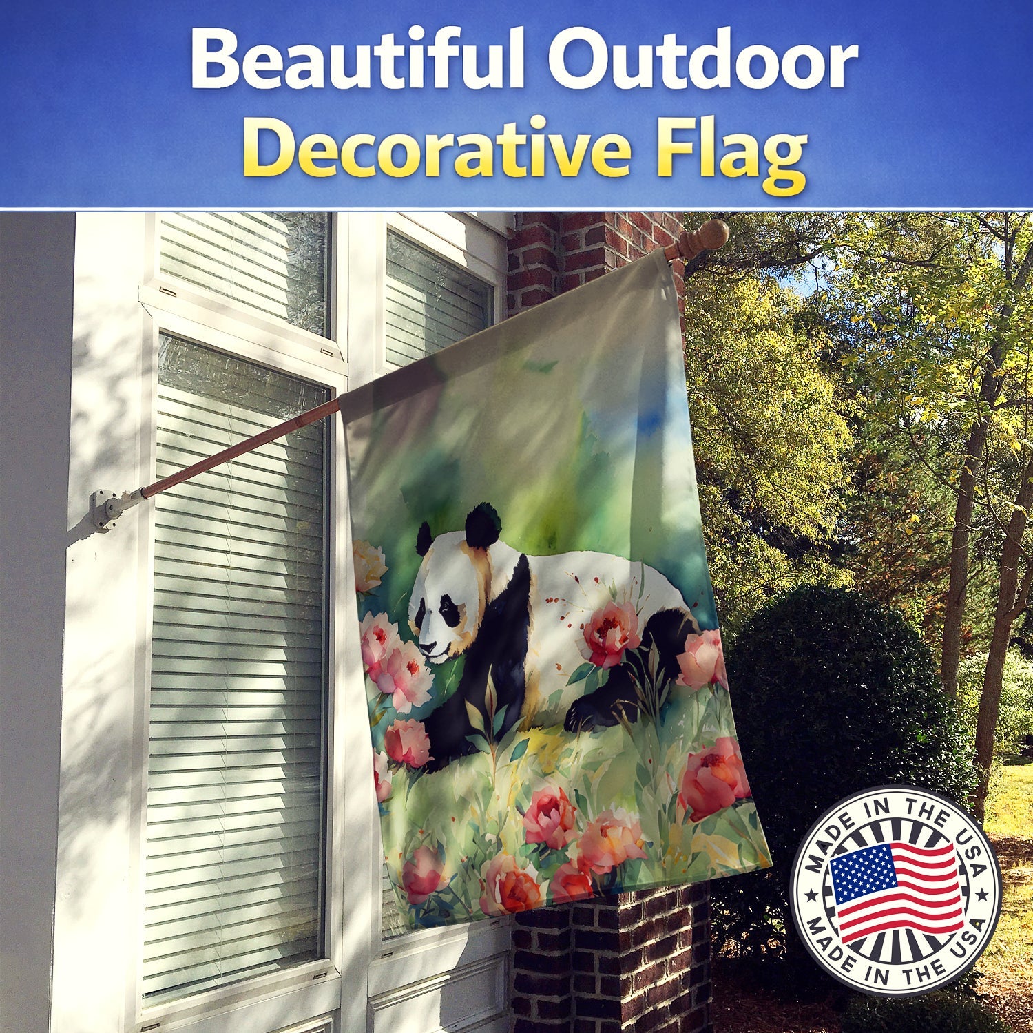 Panda House Flag 28x40 Porch Sleeve Pole Decorative Outside Yard Banner Artwork Wall Hanging, Polyester