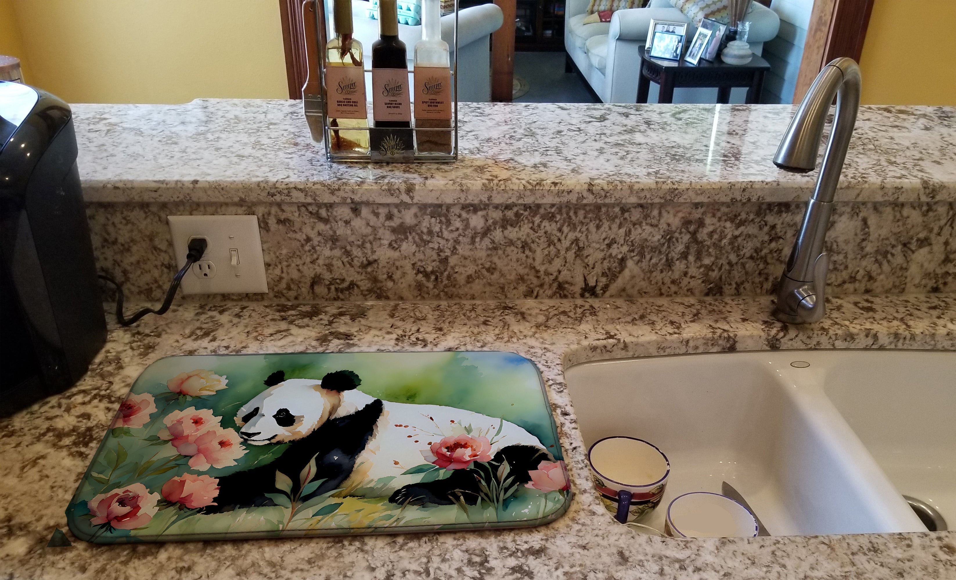 Panda Dish Drying Mat Absorbent Dish Drying Mat Pad for Kitchen Counter Dish Drainer Mat for Countertop, 14 x 21", Multicolor