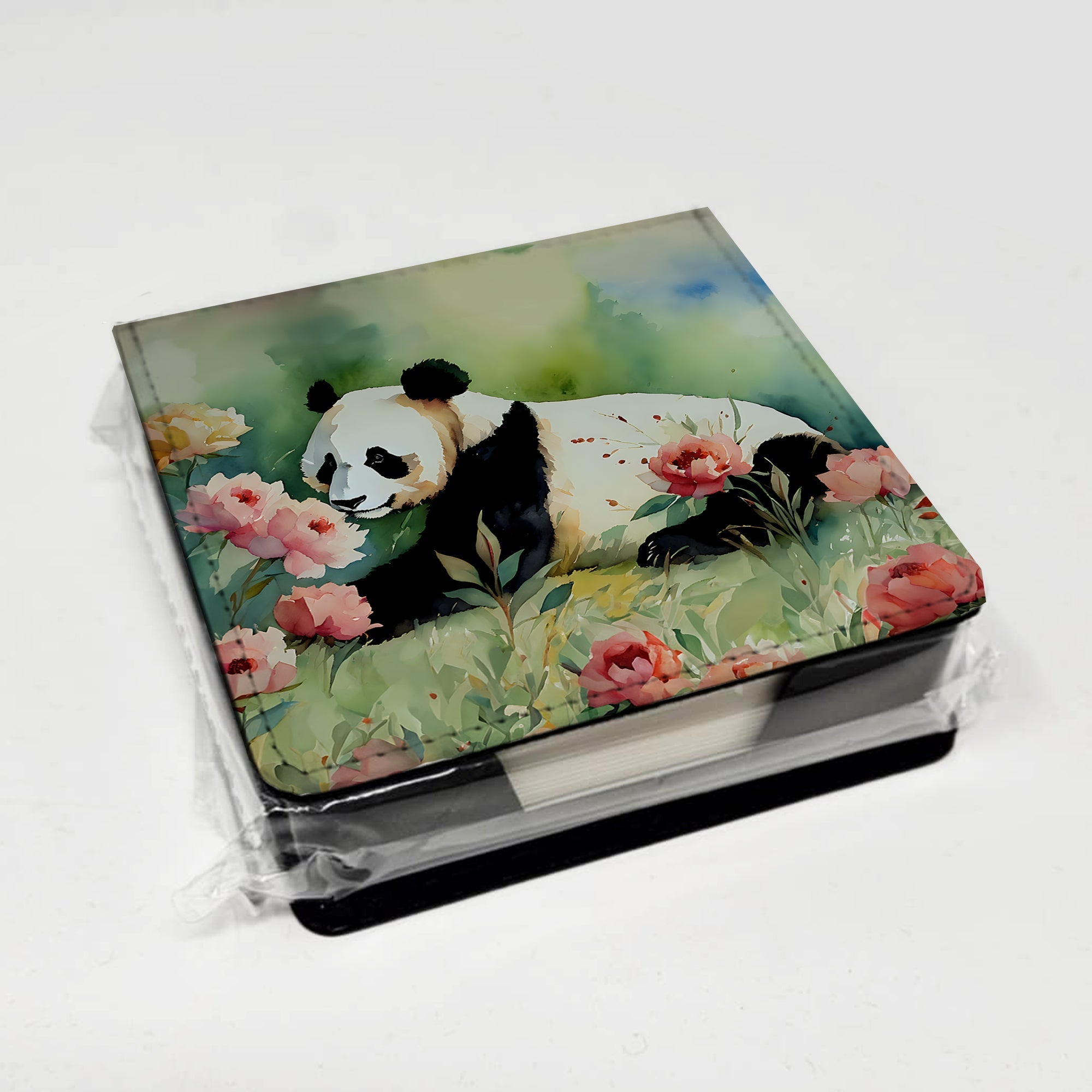 Panda PU Leather Note Paper Holder with Artist-Designed Cover, Desk Accessory, Office Gift