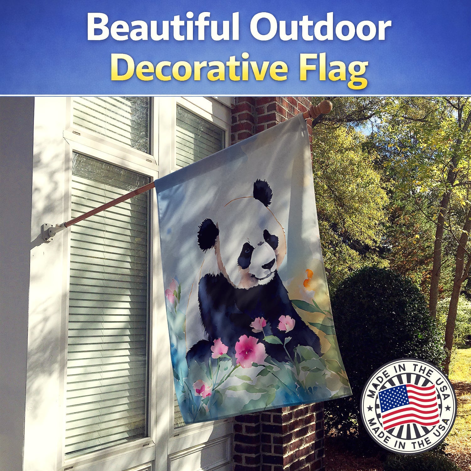 Panda House Flag 28x40 Porch Sleeve Pole Decorative Outside Yard Banner Artwork Wall Hanging, Polyester