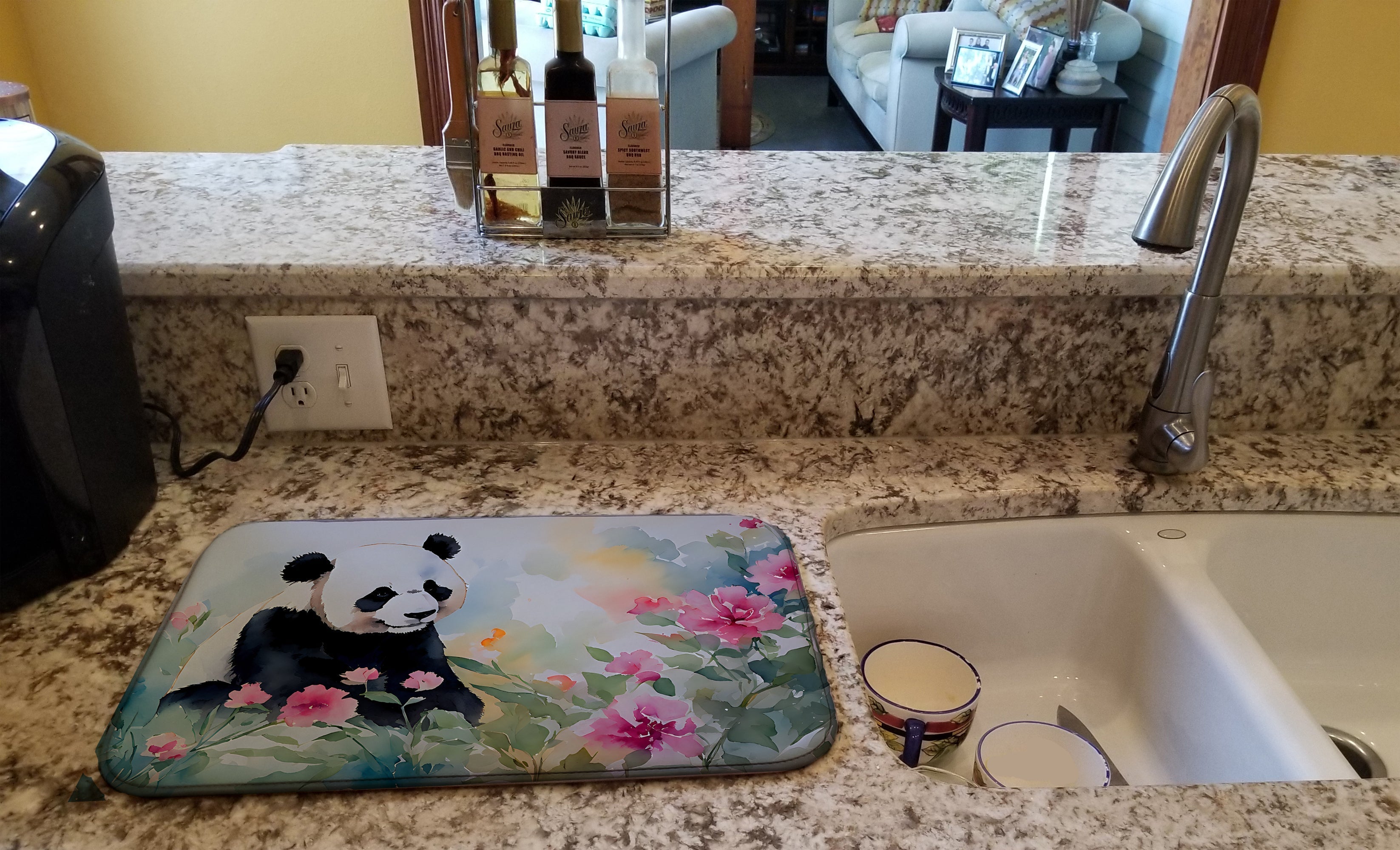 Panda Dish Drying Mat Absorbent Dish Drying Mat Pad for Kitchen Counter Dish Drainer Mat for Countertop, 14 x 21", Multicolor