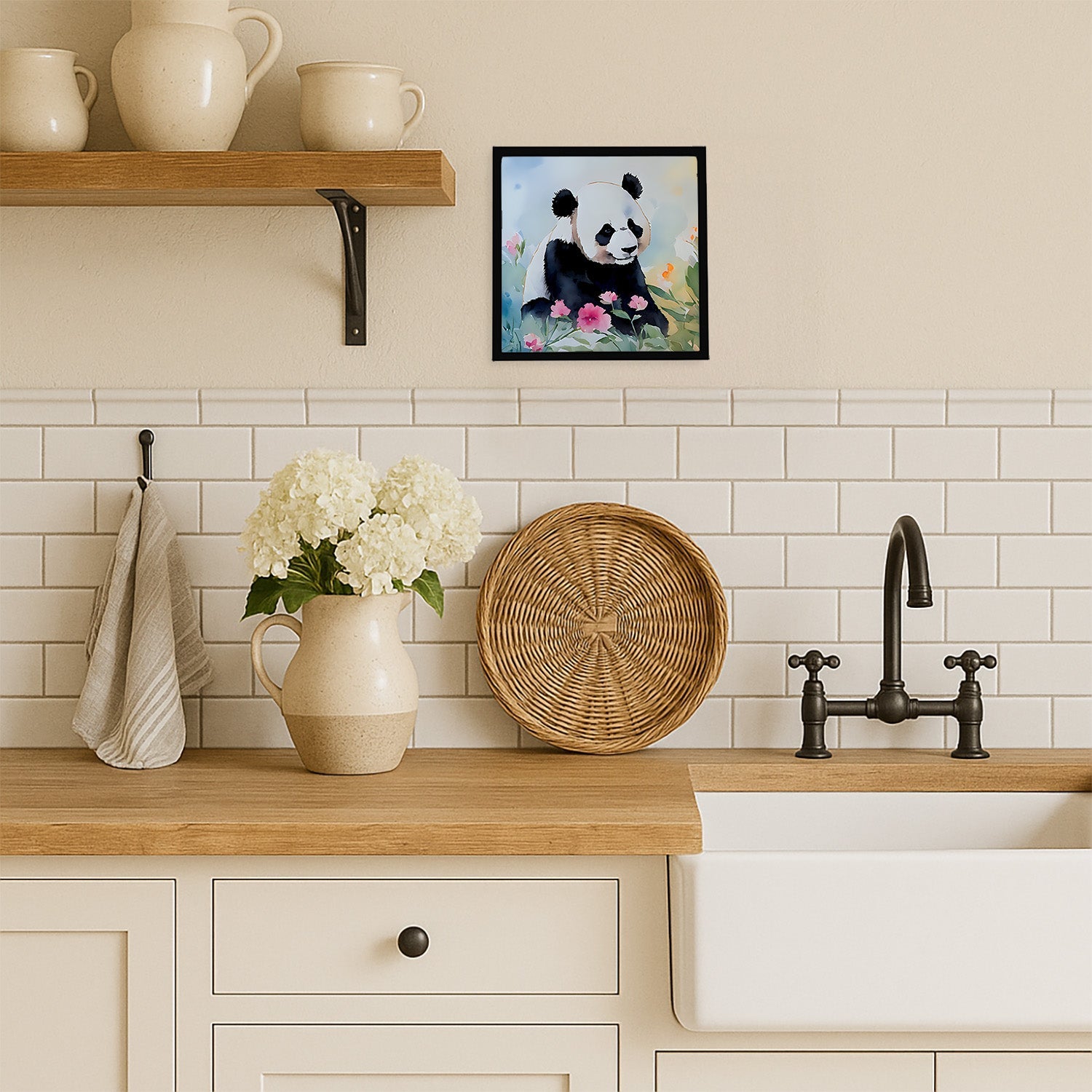 Panda Framed Metal Print Bathroom, Kitchen, Office, Home Decor Wall Art Ready to Hang, Square, 8X8