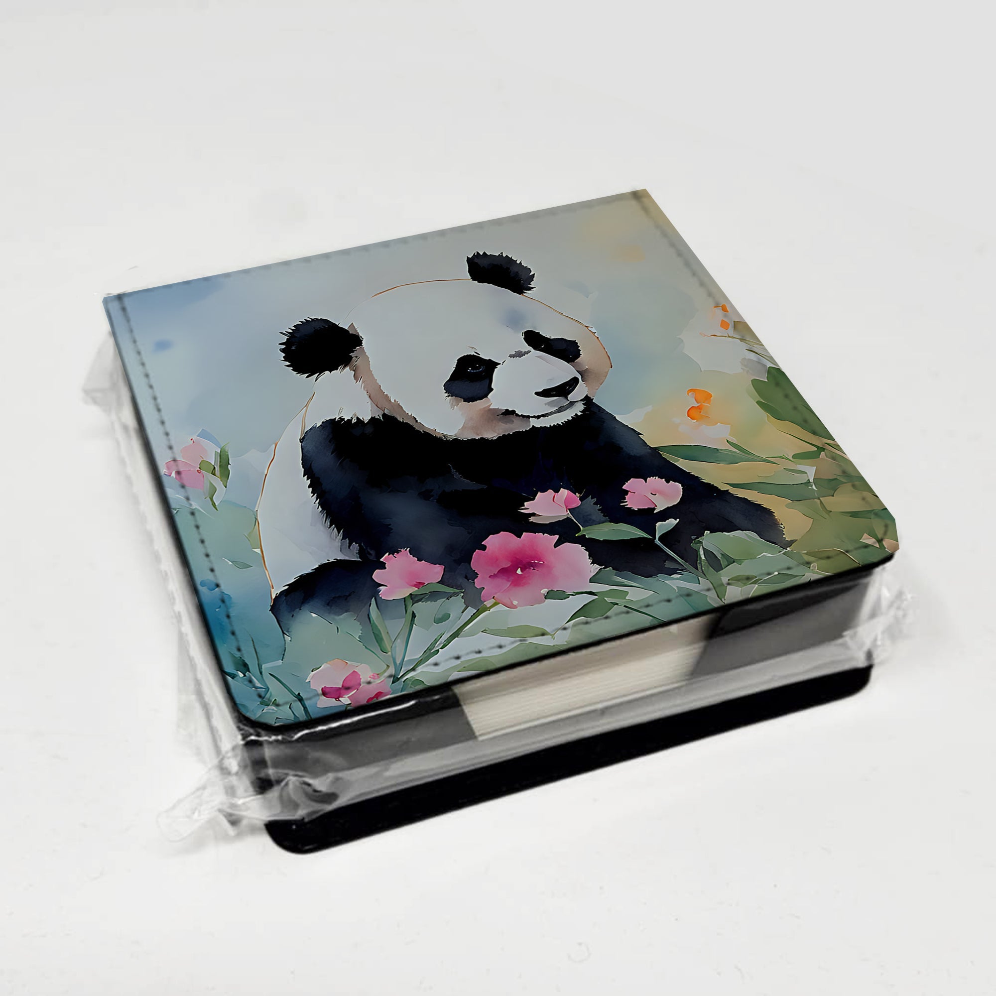 Panda PU Leather Note Paper Holder with Artist-Designed Cover, Desk Accessory, Office Gift