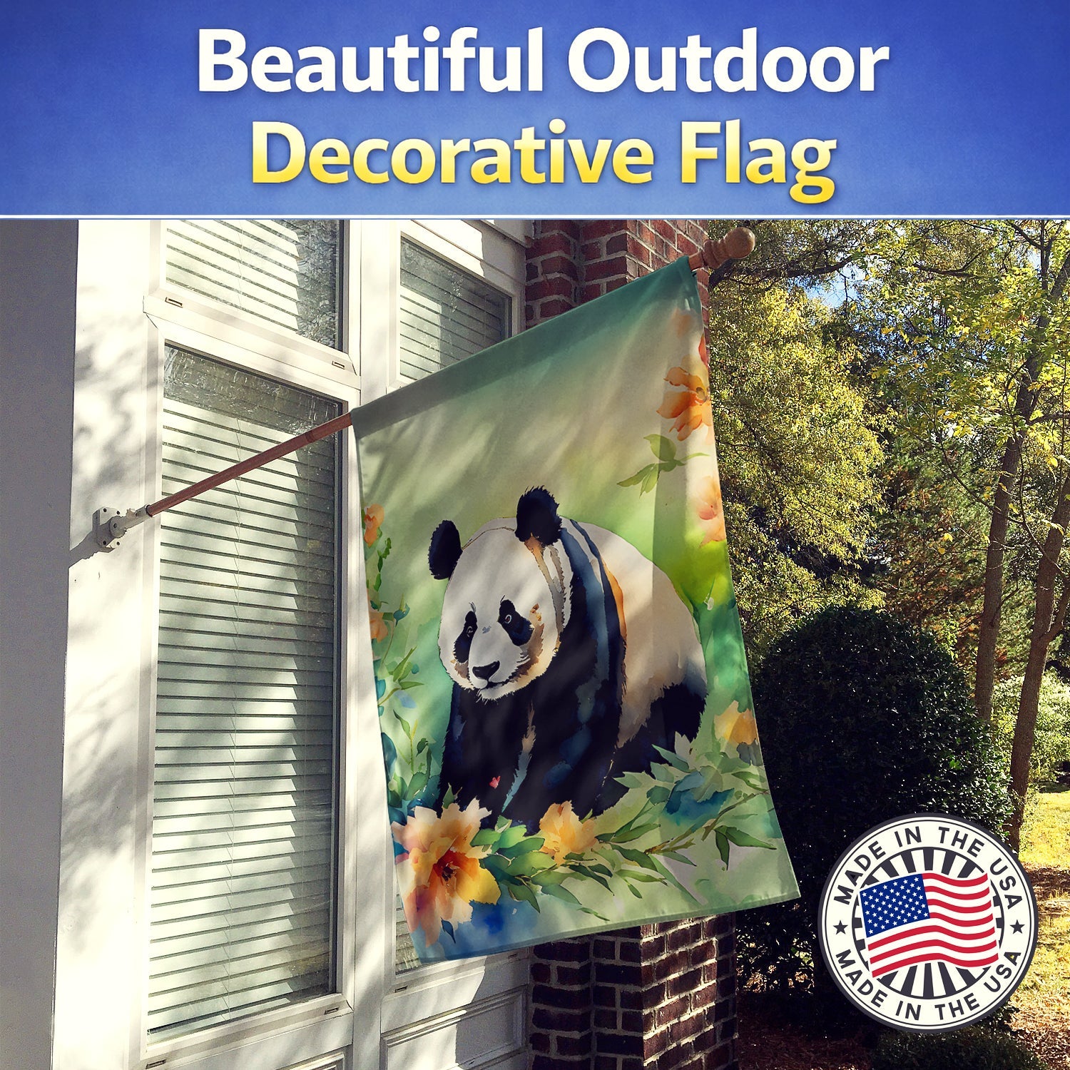 Panda House Flag 28x40 Porch Sleeve Pole Decorative Outside Yard Banner Artwork Wall Hanging, Polyester