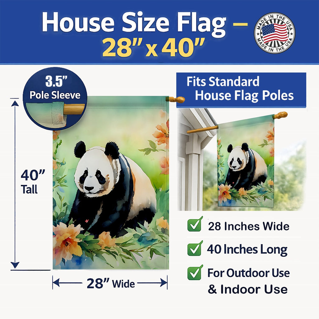 Panda House Flag 28x40 Porch Sleeve Pole Decorative Outside Yard Banner Artwork Wall Hanging, Polyester