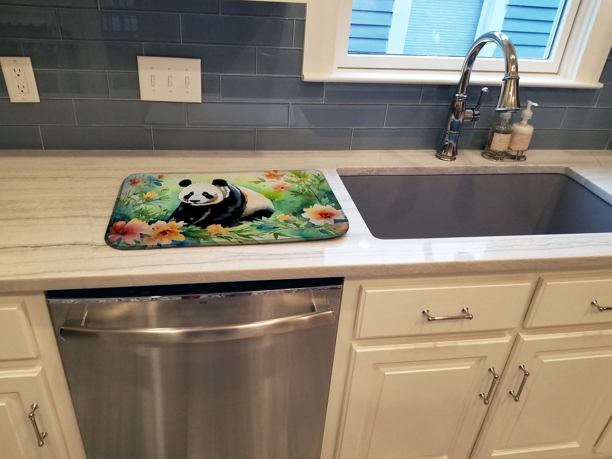 Panda Dish Drying Mat Absorbent Dish Drying Mat Pad for Kitchen Counter Dish Drainer Mat for Countertop, 14 x 21", Multicolor