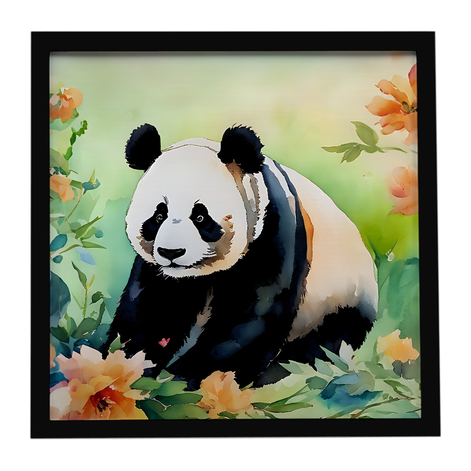 Panda Framed Metal Print Bathroom, Kitchen, Office, Home Decor Wall Art Ready to Hang, Square, 8X8
