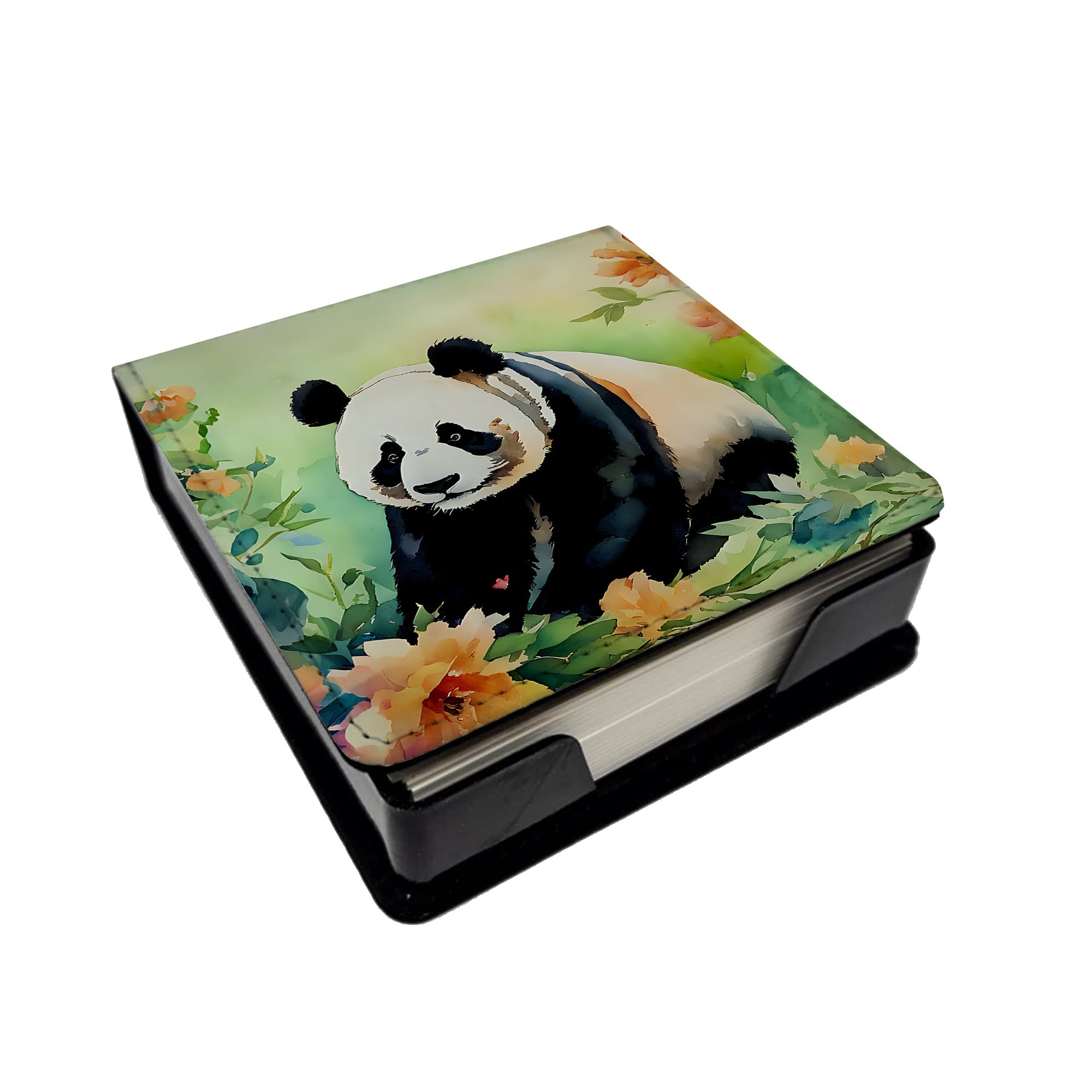 Panda PU Leather Note Paper Holder with Artist-Designed Cover, Desk Accessory, Office Gift