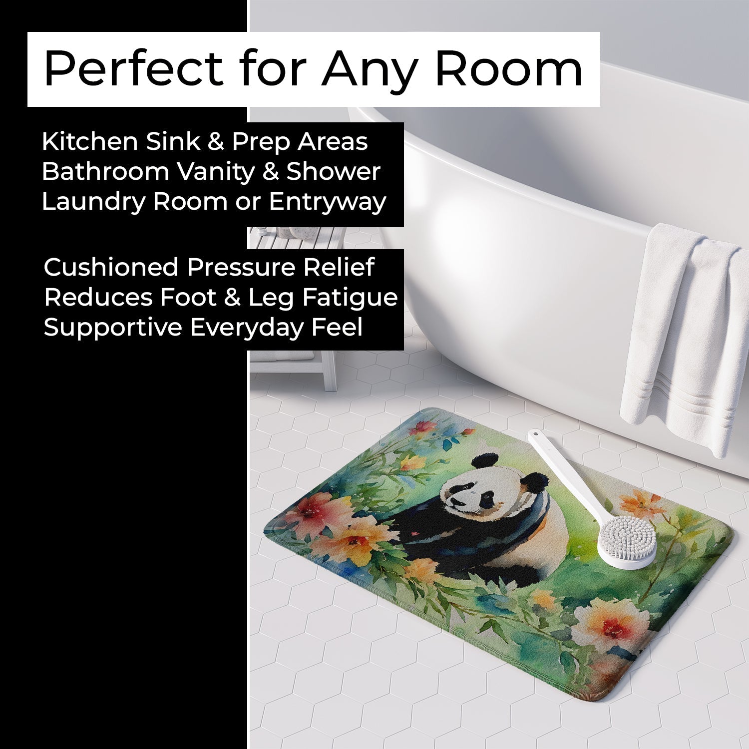 Panda Memory Foam Kitchen Mat Machine Washable Anti-Fatigue Cushion Comfort Bath or Kitchen Rug