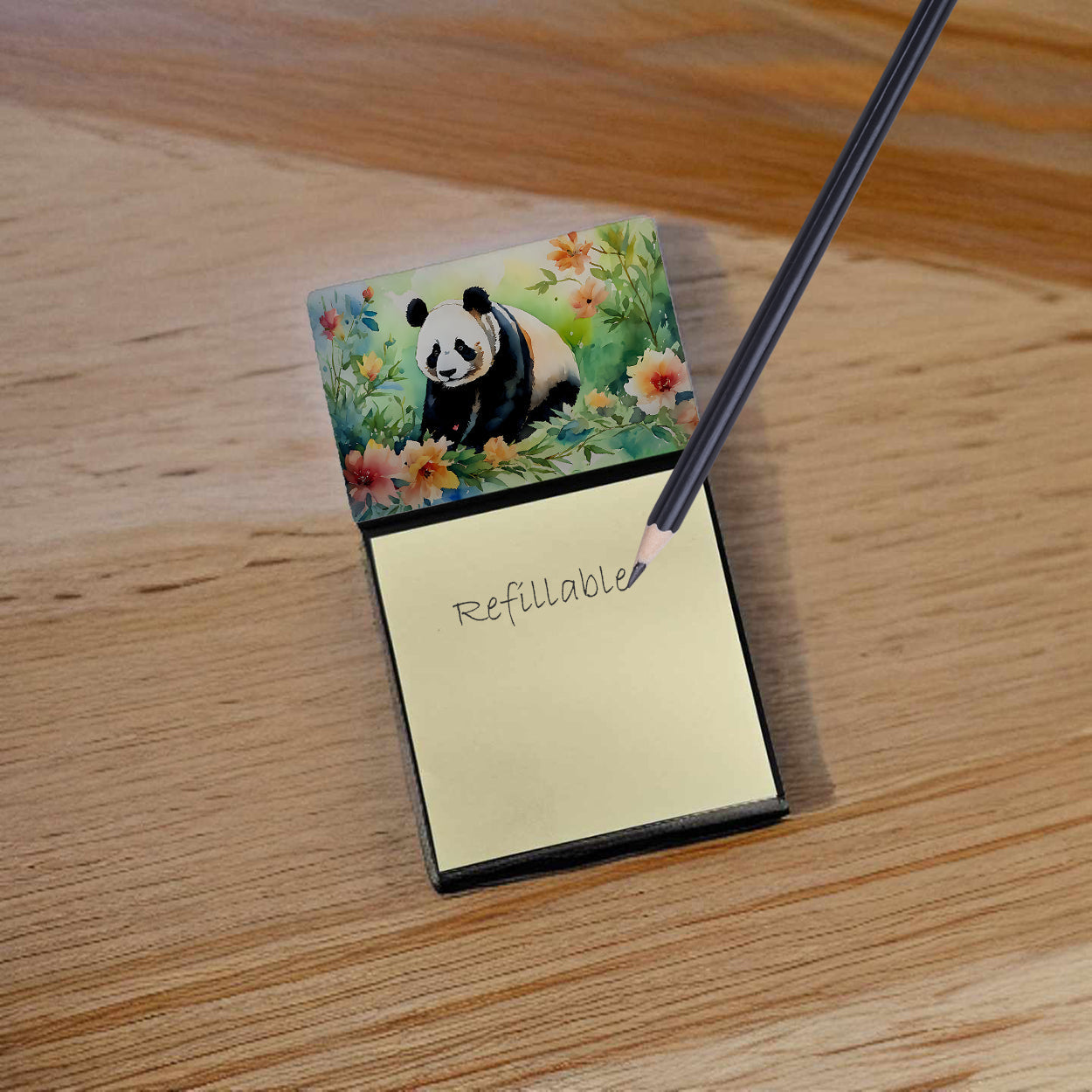 Panda Watercolor Sticky Note Holder Refillable Dispenser Desk Accessory 3x3 Pad Gift
