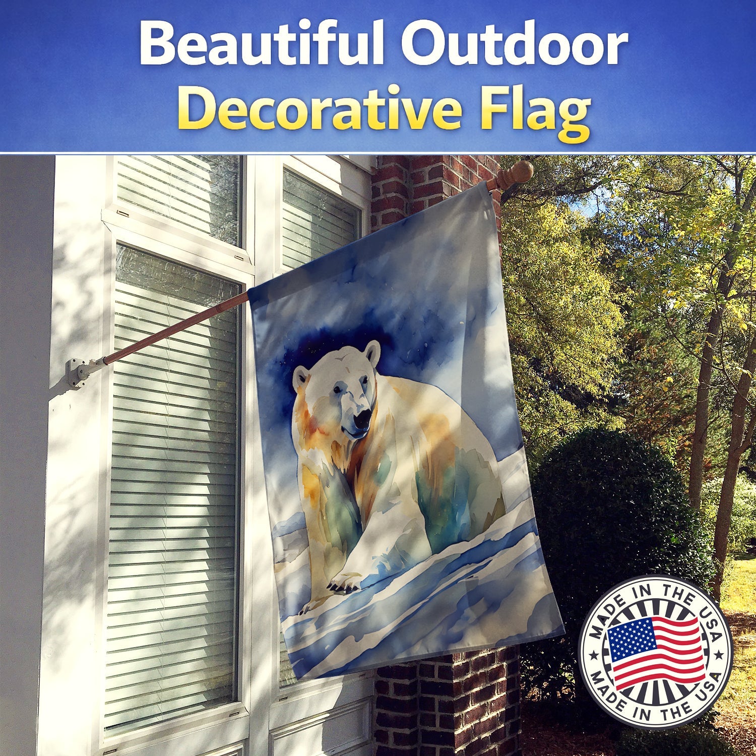 Polar Bear House Flag 28x40 Porch Sleeve Pole Decorative Outside Yard Banner Artwork Wall Hanging, Polyester