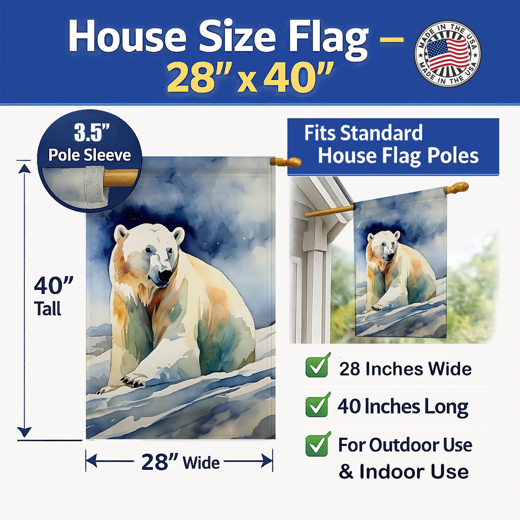 Polar Bear House Flag 28x40 Porch Sleeve Pole Decorative Outside Yard Banner Artwork Wall Hanging, Polyester