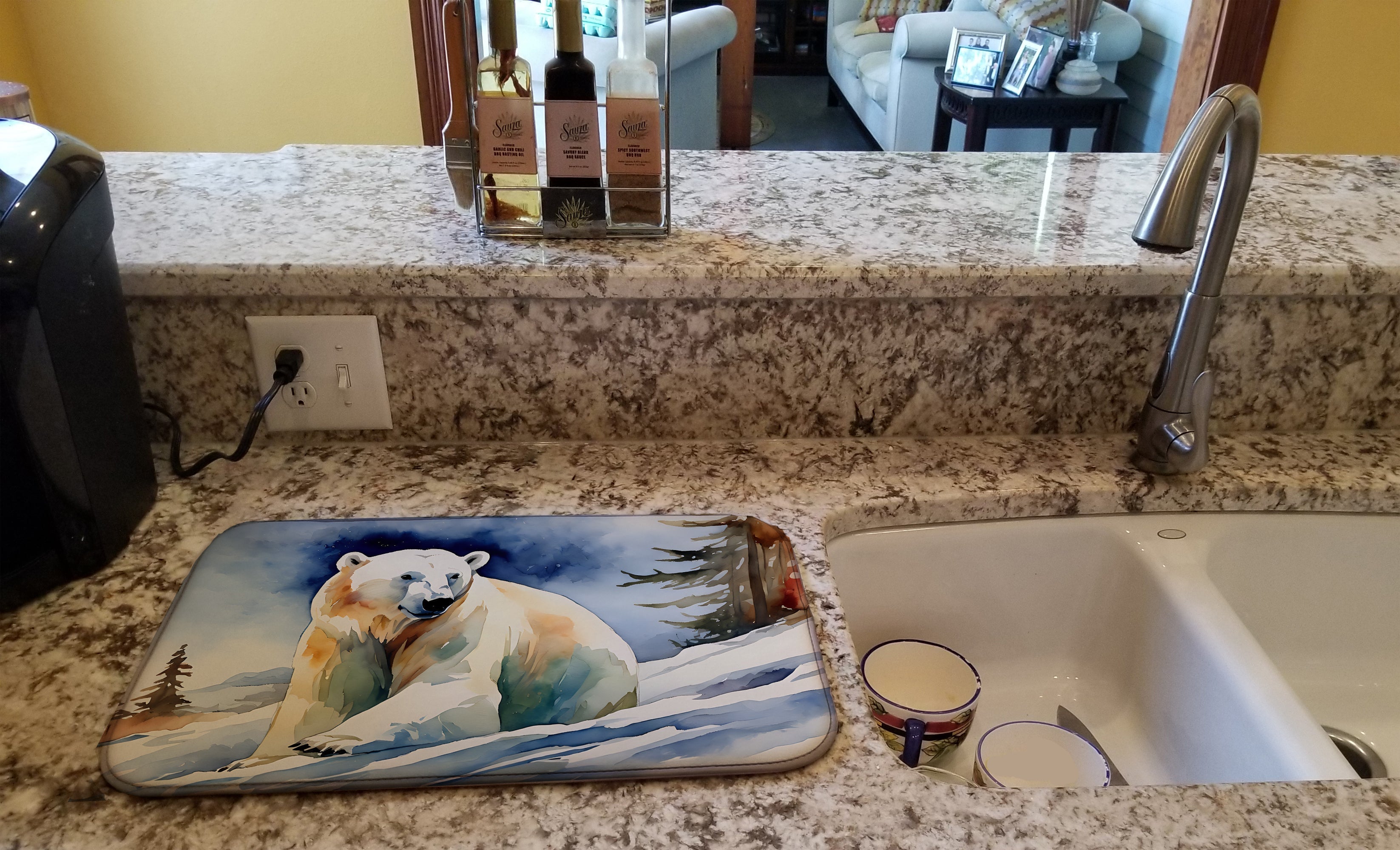 Polar Bear Dish Drying Mat Absorbent Dish Drying Mat Pad for Kitchen Counter Dish Drainer Mat for Countertop, 14 x 21", Multicolor