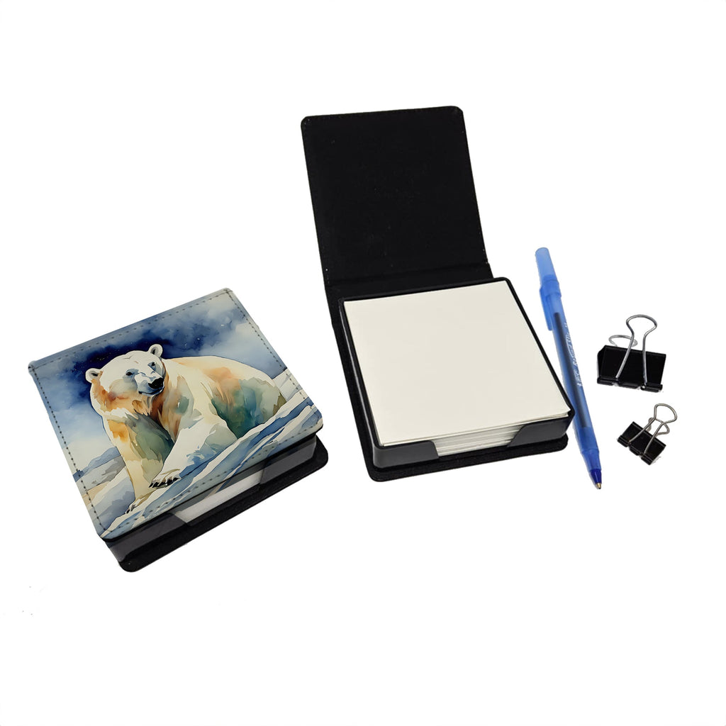 Polar Bear PU Leather Note Paper Holder with Artist-Designed Cover, Desk Accessory, Office Gift