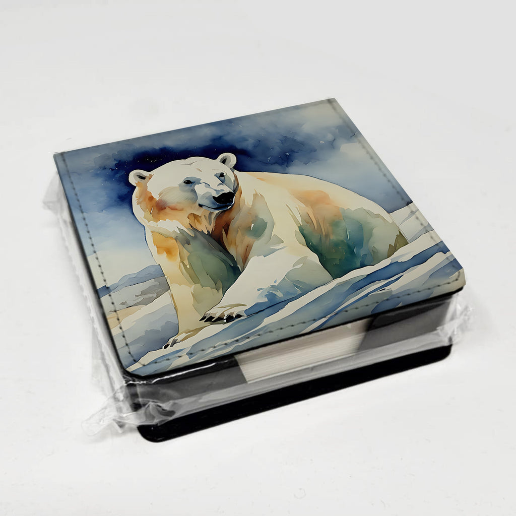 Polar Bear PU Leather Note Paper Holder with Artist-Designed Cover, Desk Accessory, Office Gift