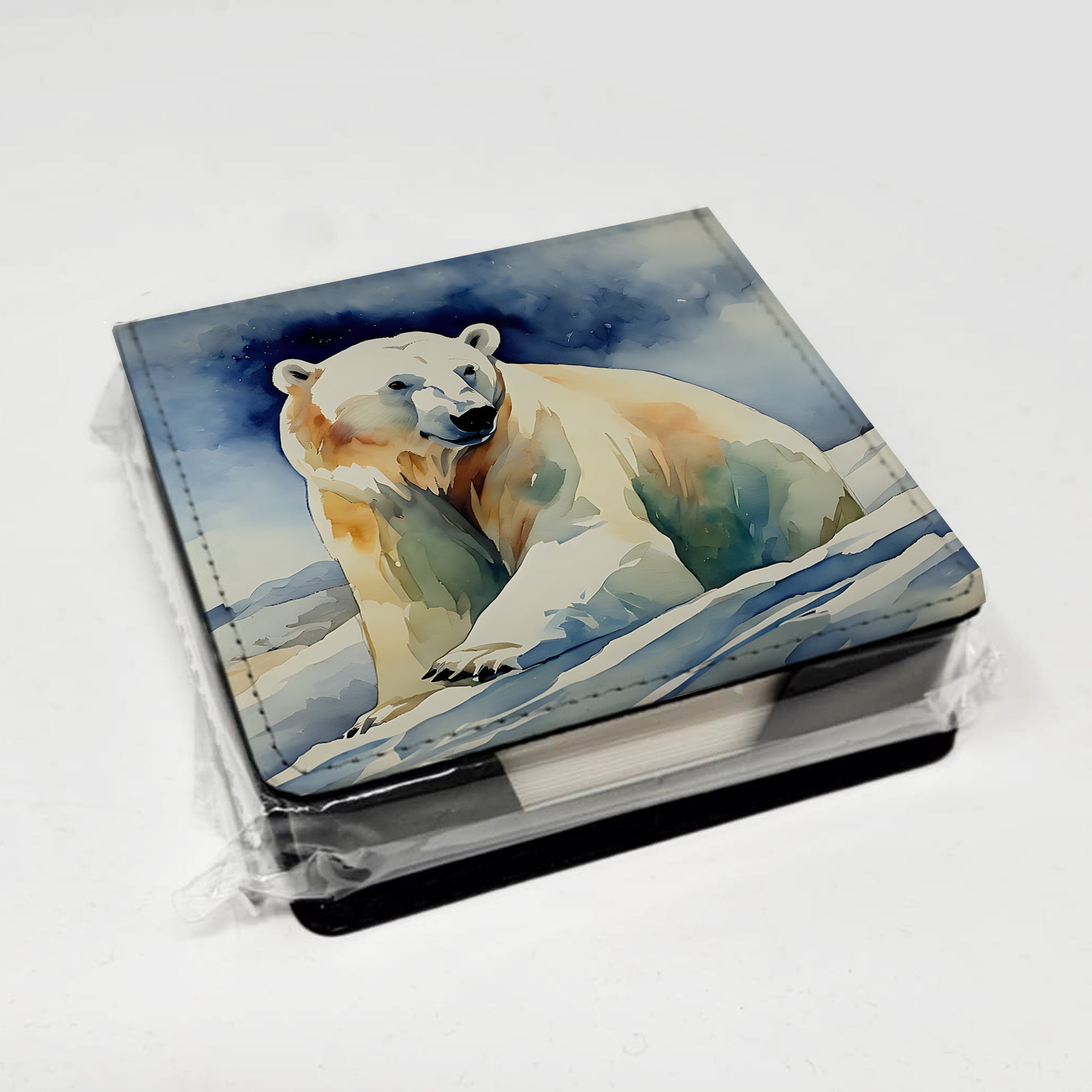 Polar Bear PU Leather Note Paper Holder with Artist-Designed Cover, Desk Accessory, Office Gift