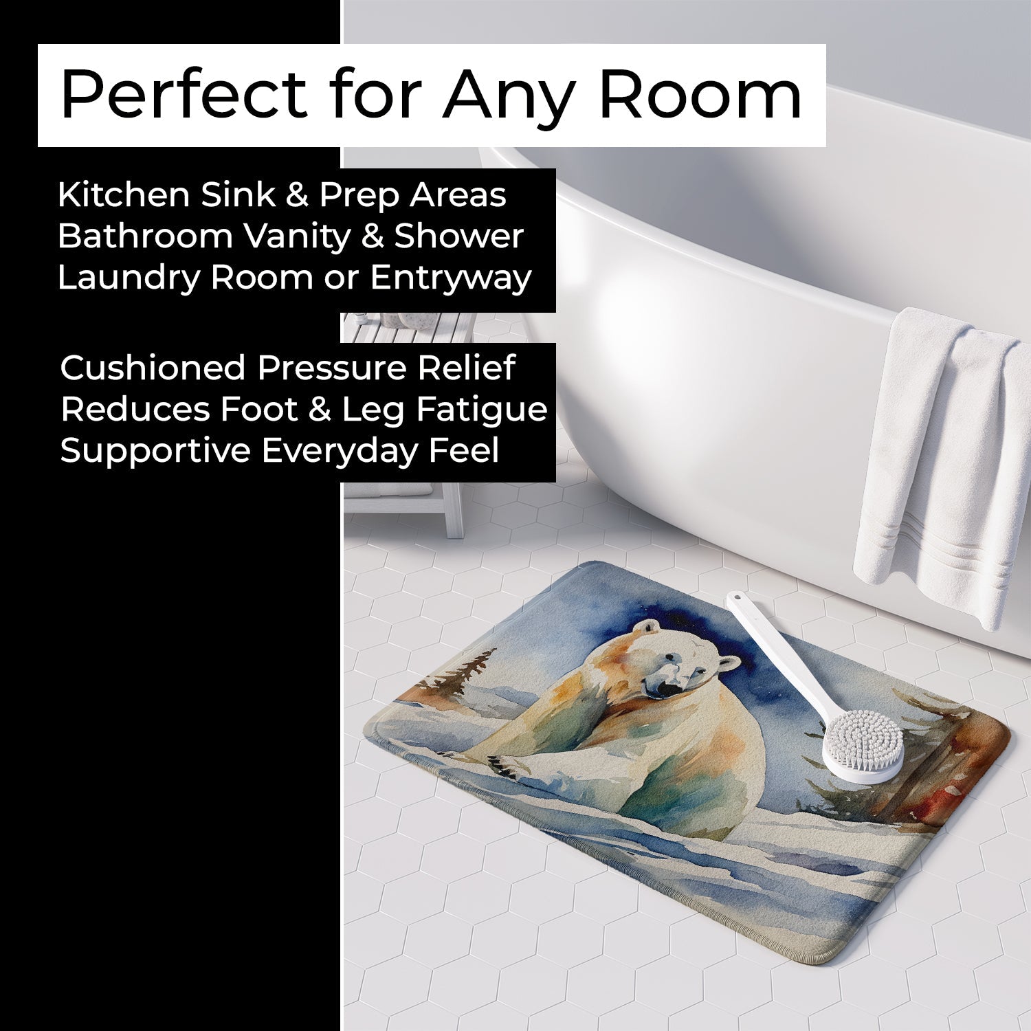Polar Bear Memory Foam Kitchen Mat Machine Washable Anti-Fatigue Cushion Comfort Bath or Kitchen Rug