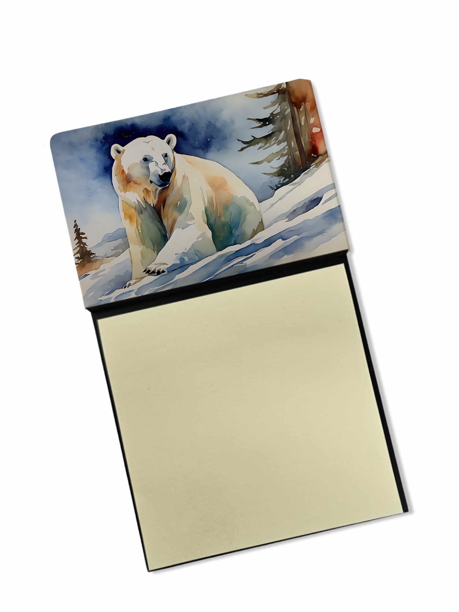 Polar Bear Watercolor Sticky Note Holder Refillable Dispenser Desk Accessory 3x3 Pad Gift