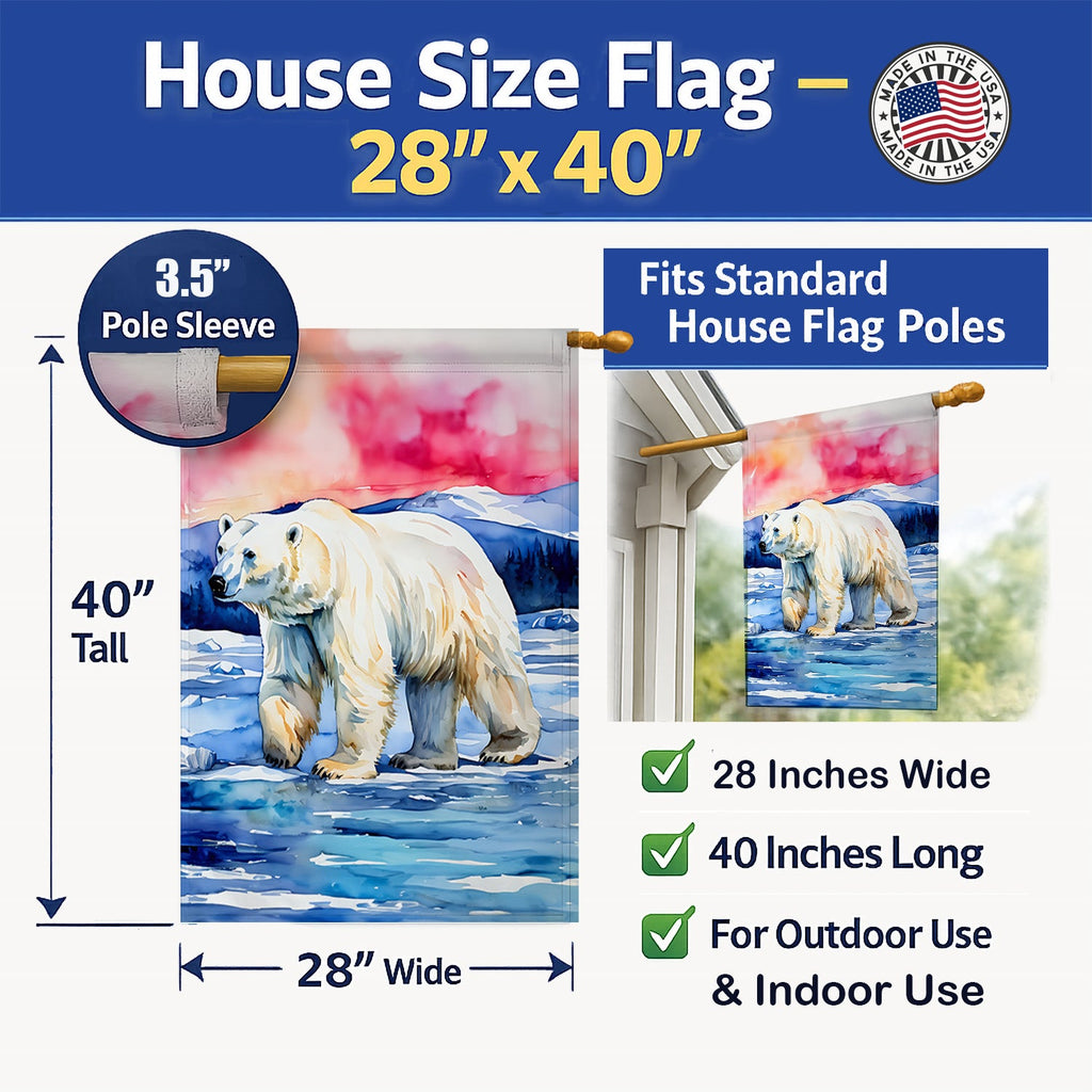 Polar Bear House Flag 28x40 Porch Sleeve Pole Decorative Outside Yard Banner Artwork Wall Hanging, Polyester