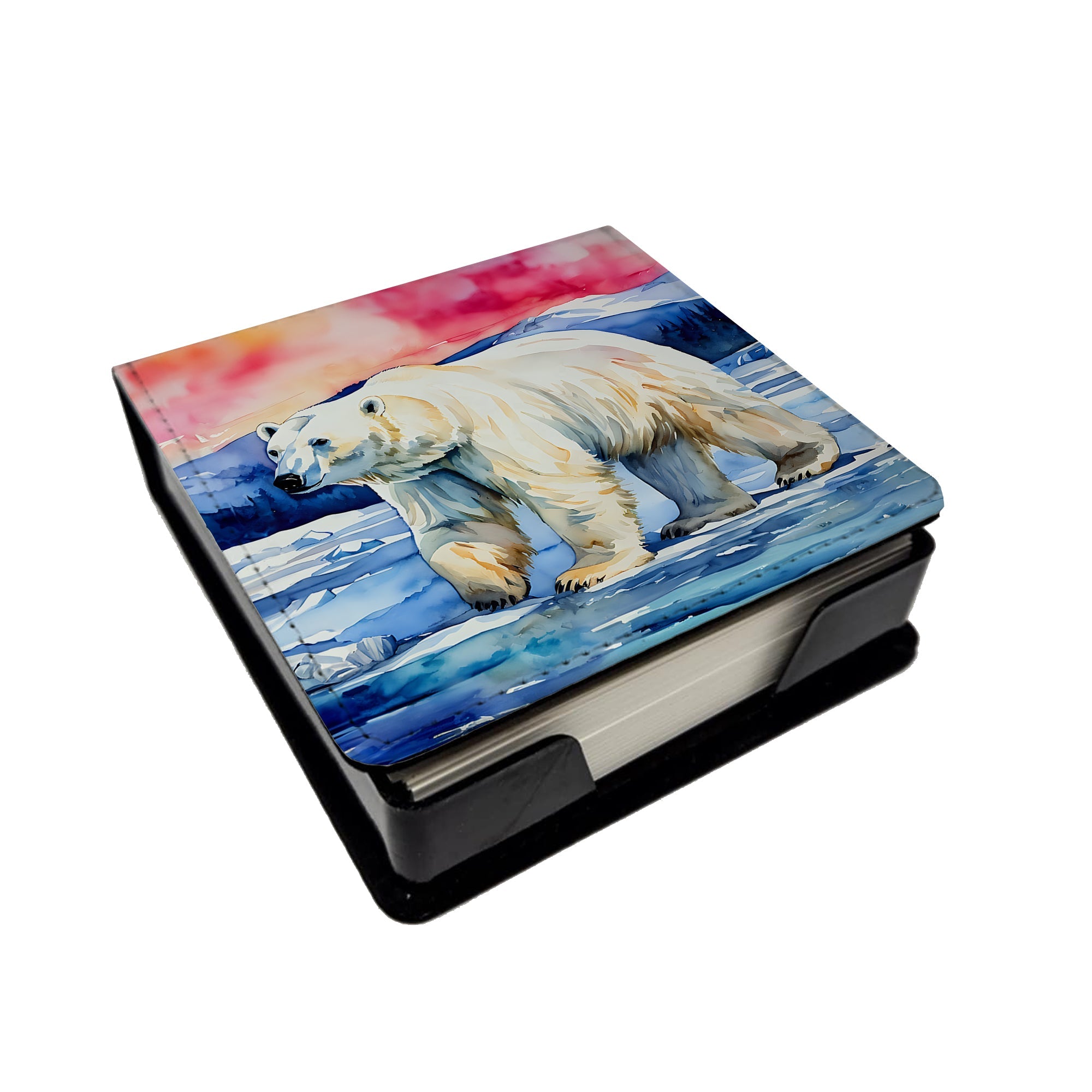 Polar Bear PU Leather Note Paper Holder with Artist-Designed Cover, Desk Accessory, Office Gift