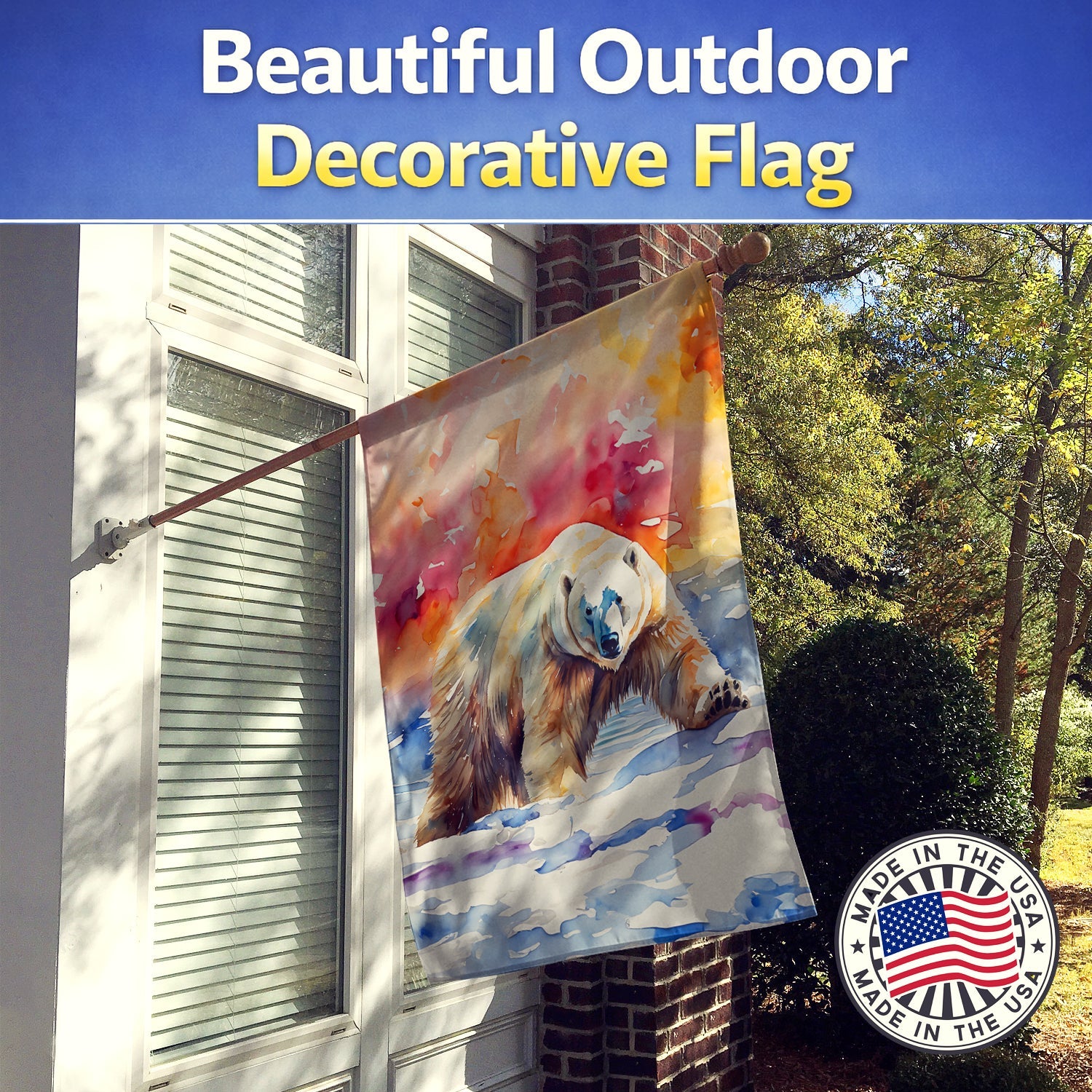 Polar Bear House Flag 28x40 Porch Sleeve Pole Decorative Outside Yard Banner Artwork Wall Hanging, Polyester