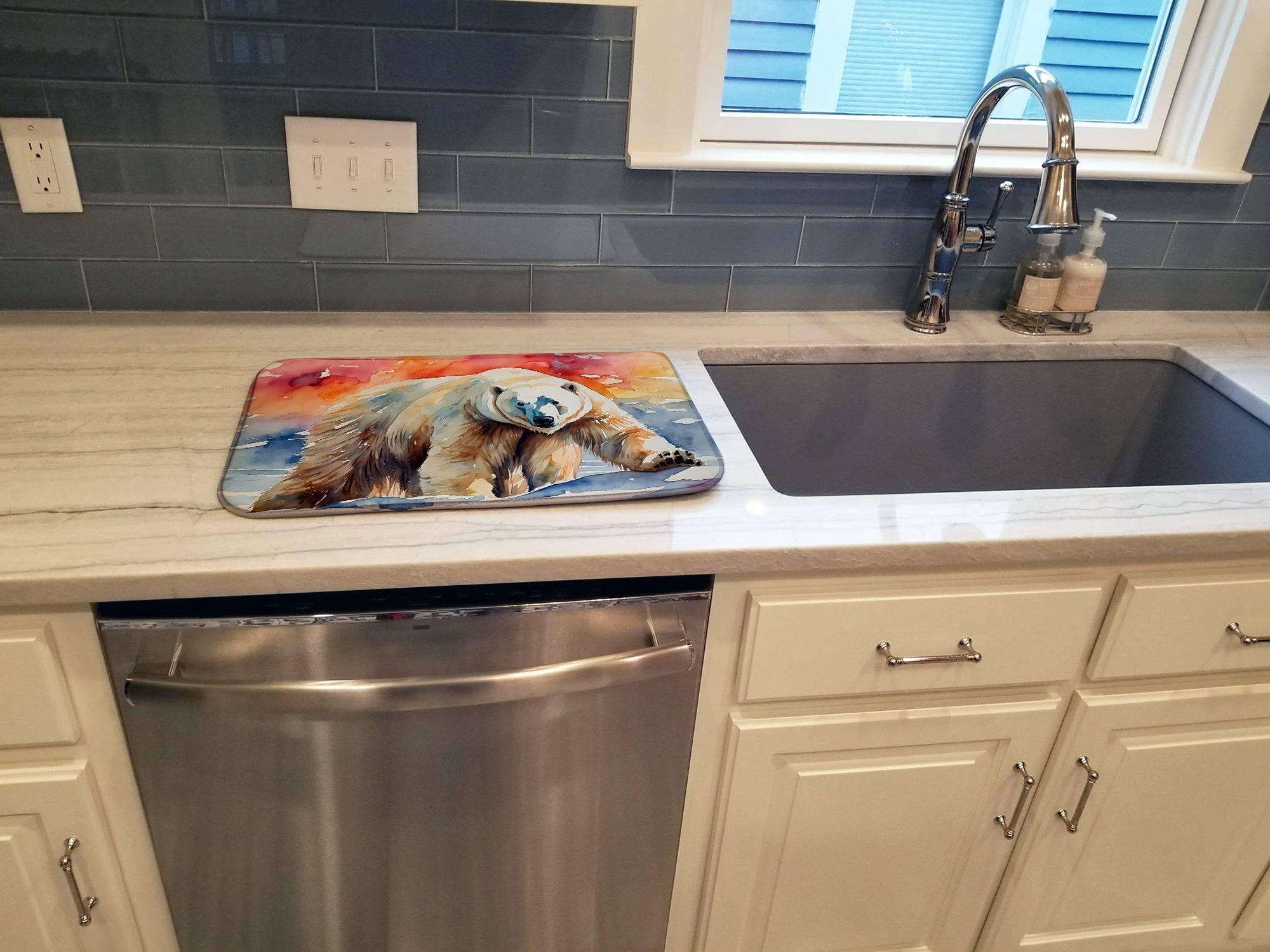 Polar Bear Dish Drying Mat Absorbent Dish Drying Mat Pad for Kitchen Counter Dish Drainer Mat for Countertop, 14 x 21", Multicolor