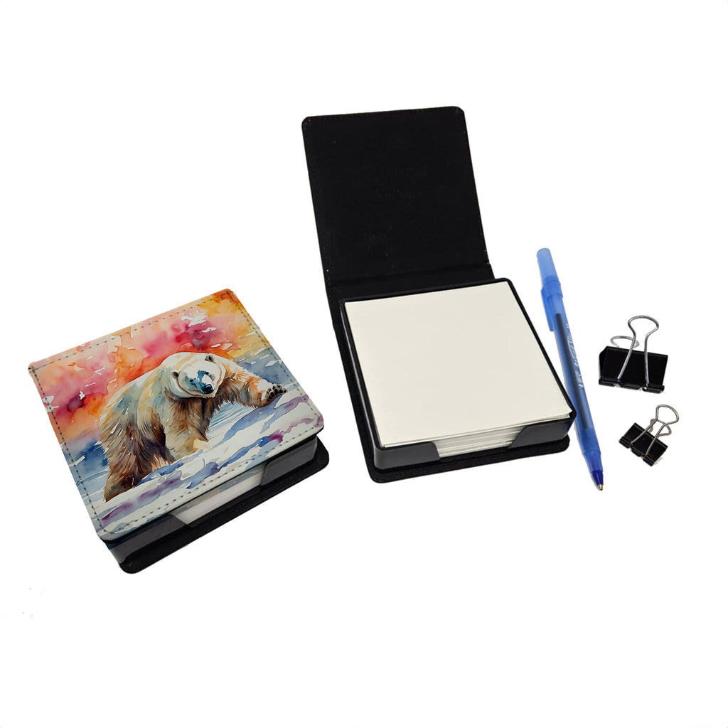 Polar Bear PU Leather Note Paper Holder with Artist-Designed Cover, Desk Accessory, Office Gift