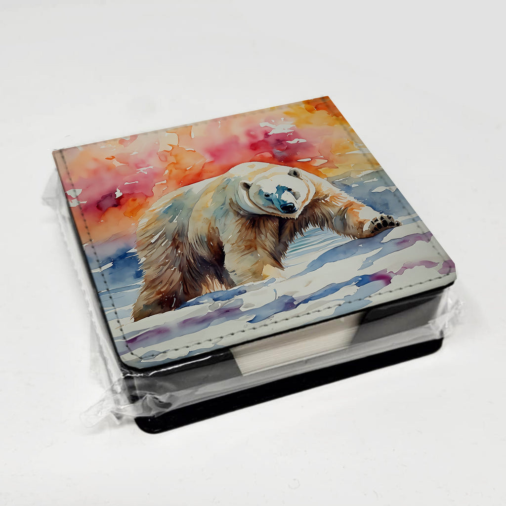 Polar Bear PU Leather Note Paper Holder with Artist-Designed Cover, Desk Accessory, Office Gift