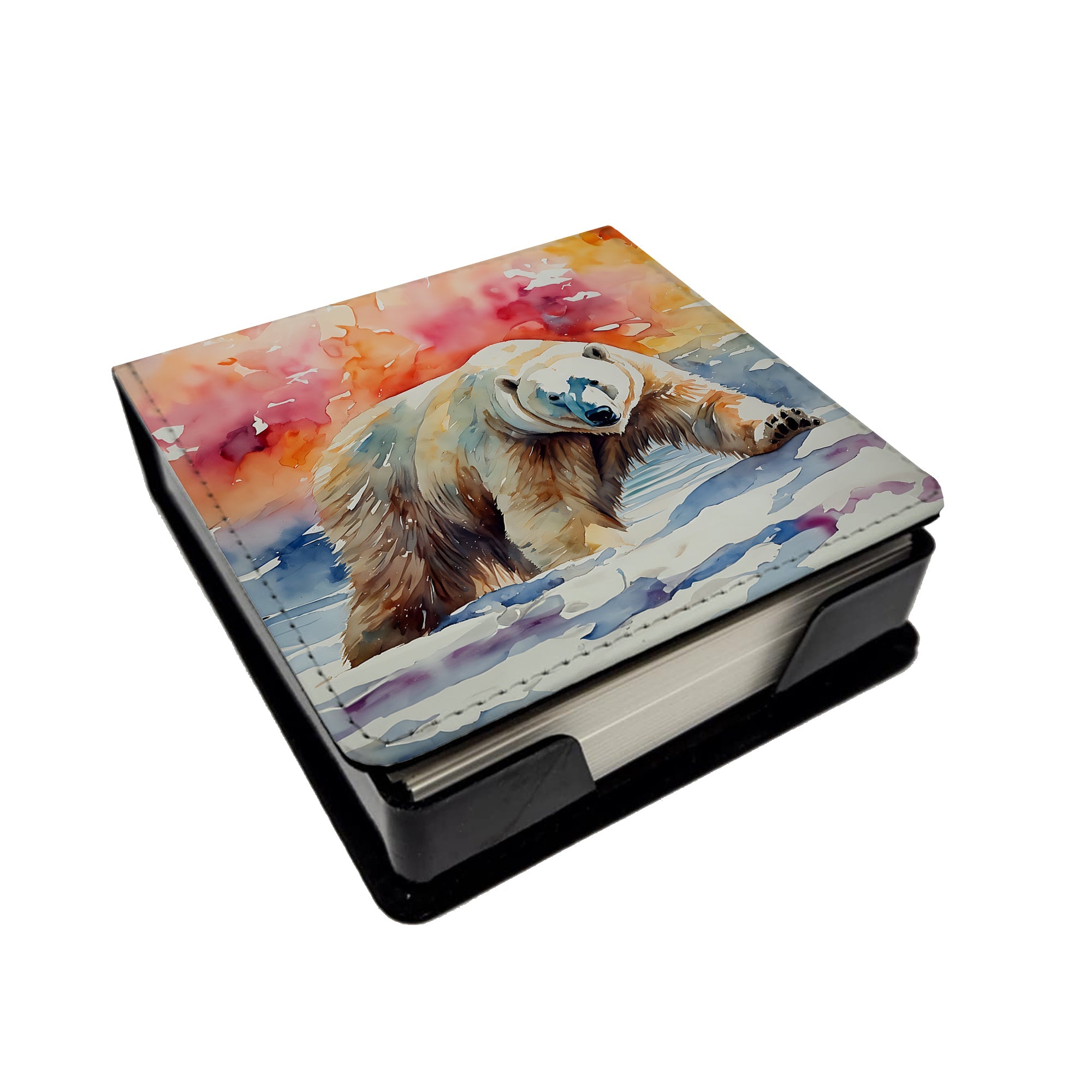 Polar Bear PU Leather Note Paper Holder with Artist-Designed Cover, Desk Accessory, Office Gift