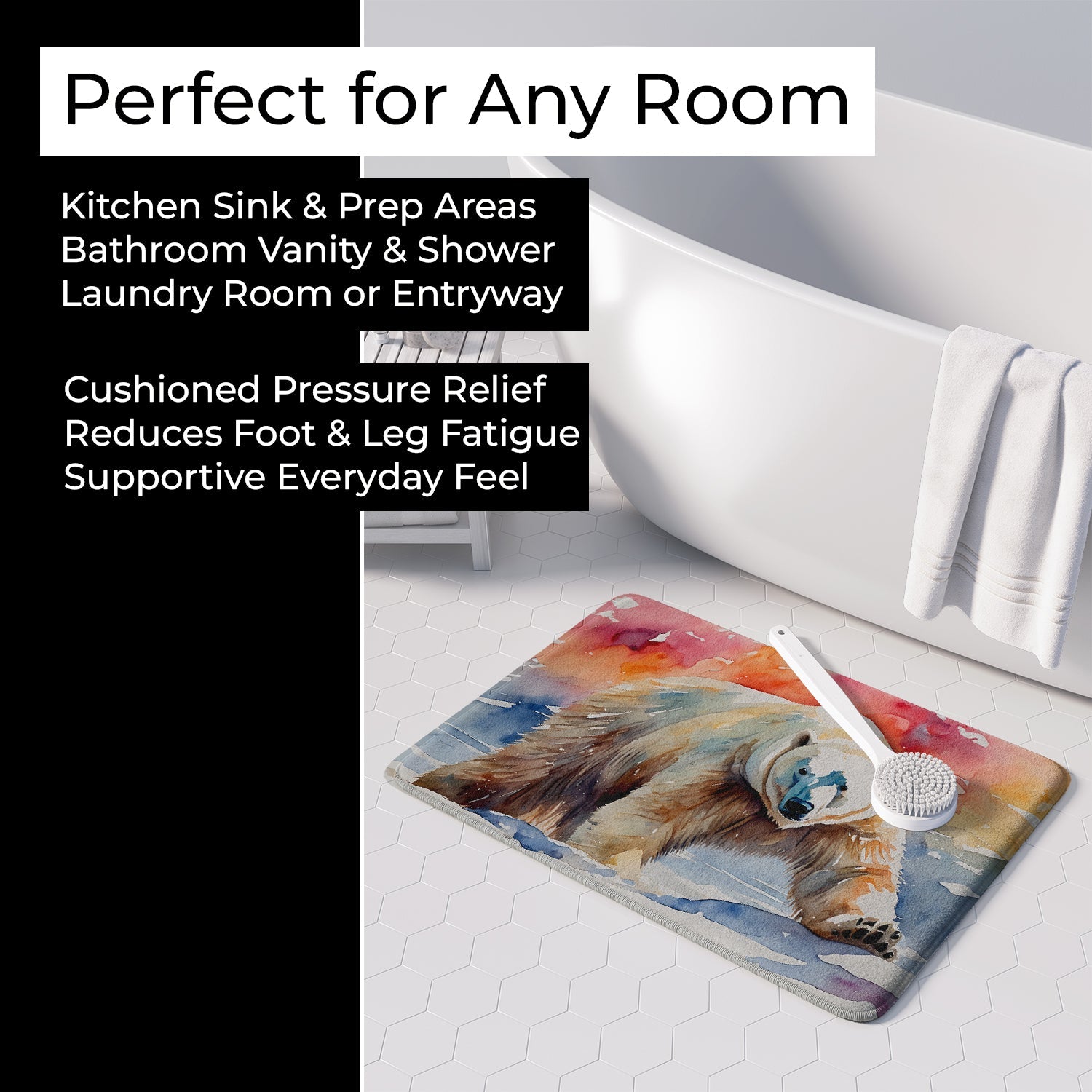 Polar Bear Memory Foam Kitchen Mat Machine Washable Anti-Fatigue Cushion Comfort Bath or Kitchen Rug