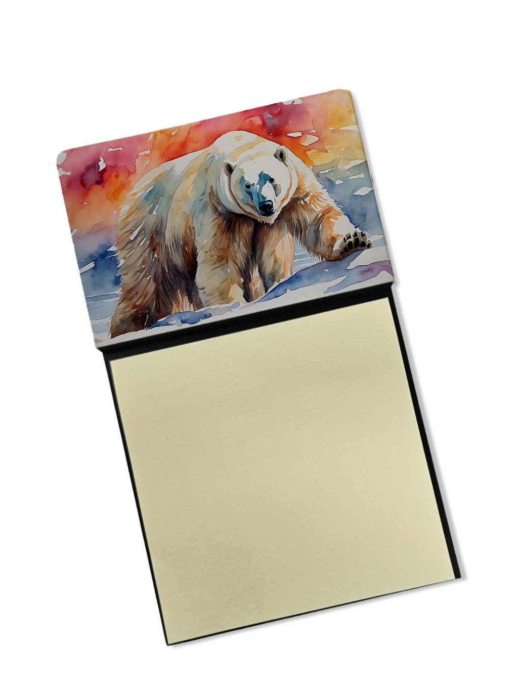 Polar Bear Watercolor Sticky Note Holder Refillable Dispenser Desk Accessory 3x3 Pad Gift