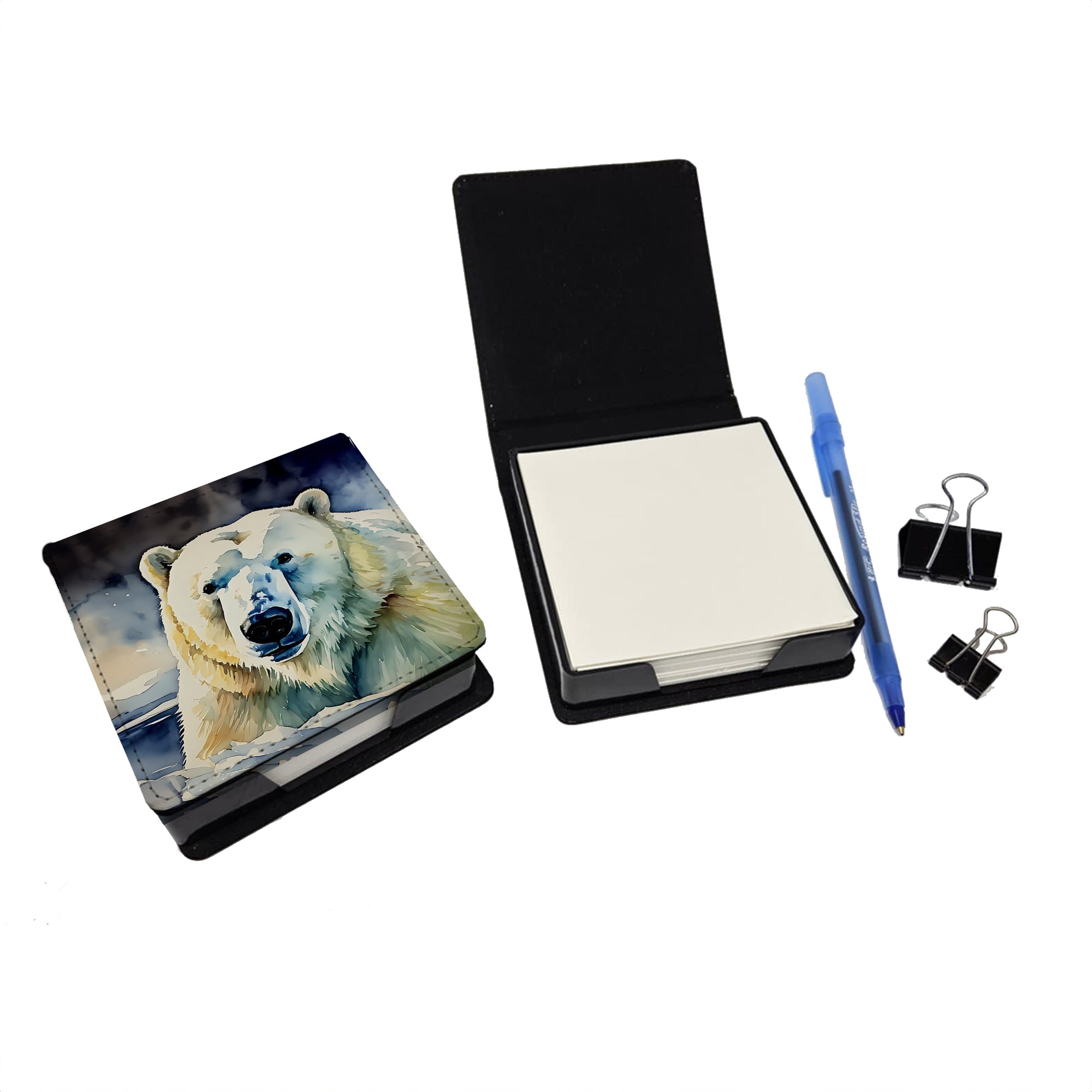 Polar Bear PU Leather Note Paper Holder with Artist-Designed Cover, Desk Accessory, Office Gift