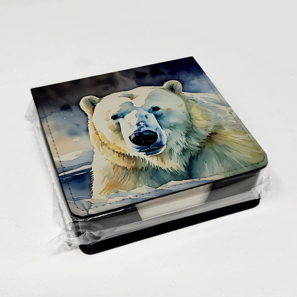 Polar Bear PU Leather Note Paper Holder with Artist-Designed Cover, Desk Accessory, Office Gift
