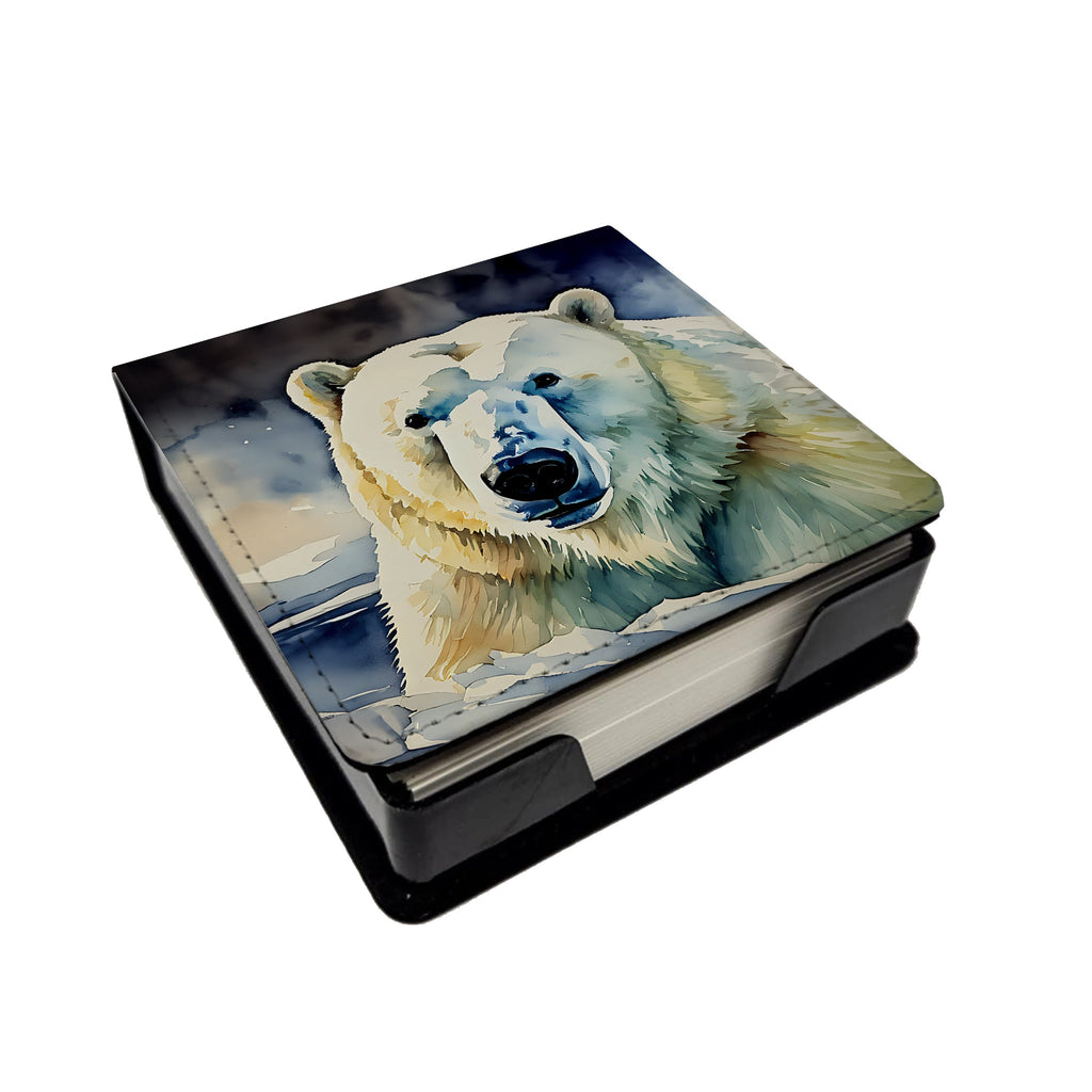 Polar Bear PU Leather Note Paper Holder with Artist-Designed Cover, Desk Accessory, Office Gift