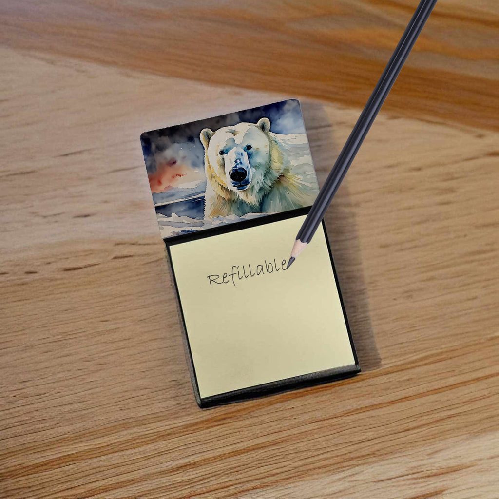 Polar Bear Watercolor Sticky Note Holder Refillable Dispenser Desk Accessory 3x3 Pad Gift