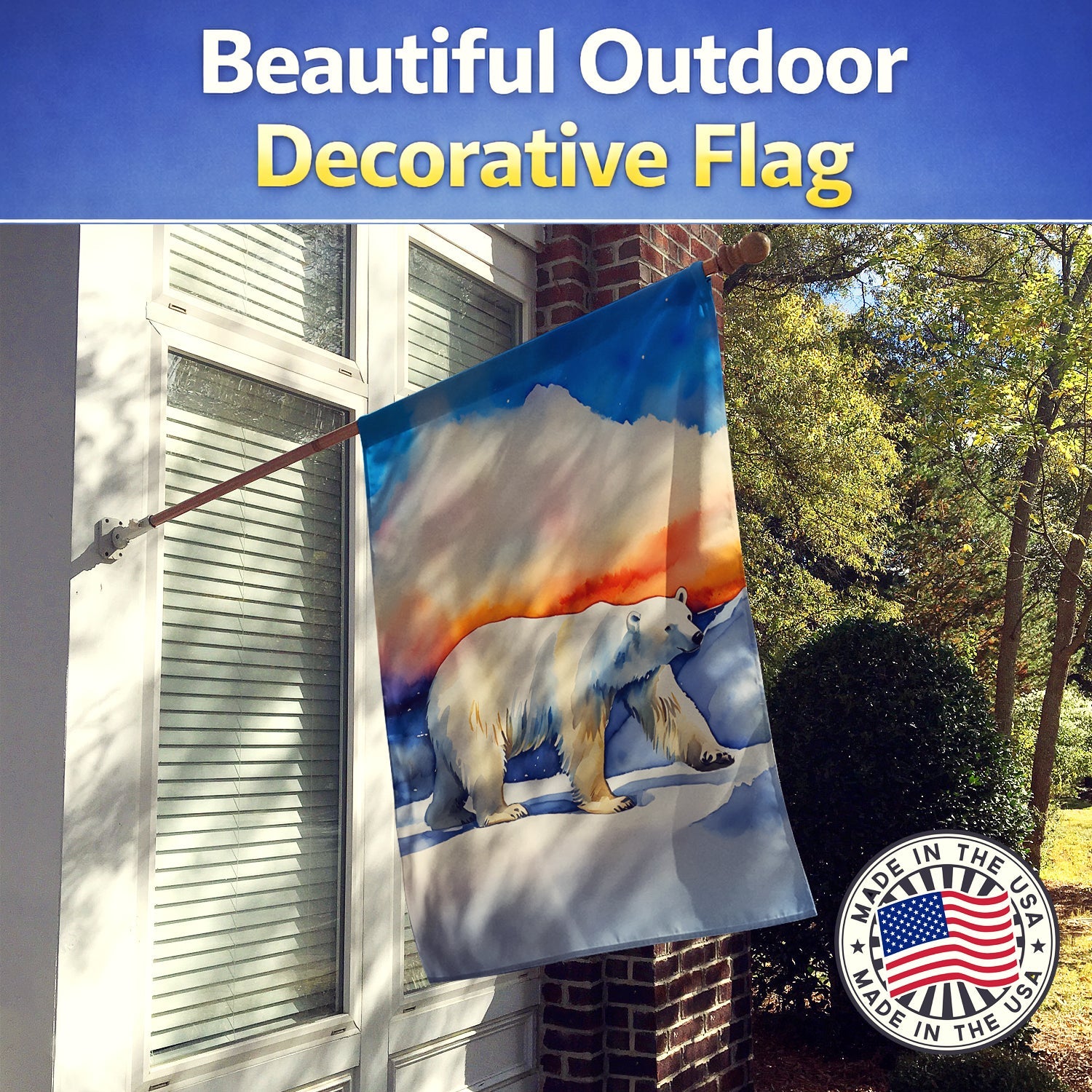 Polar Bear House Flag 28x40 Porch Sleeve Pole Decorative Outside Yard Banner Artwork Wall Hanging, Polyester